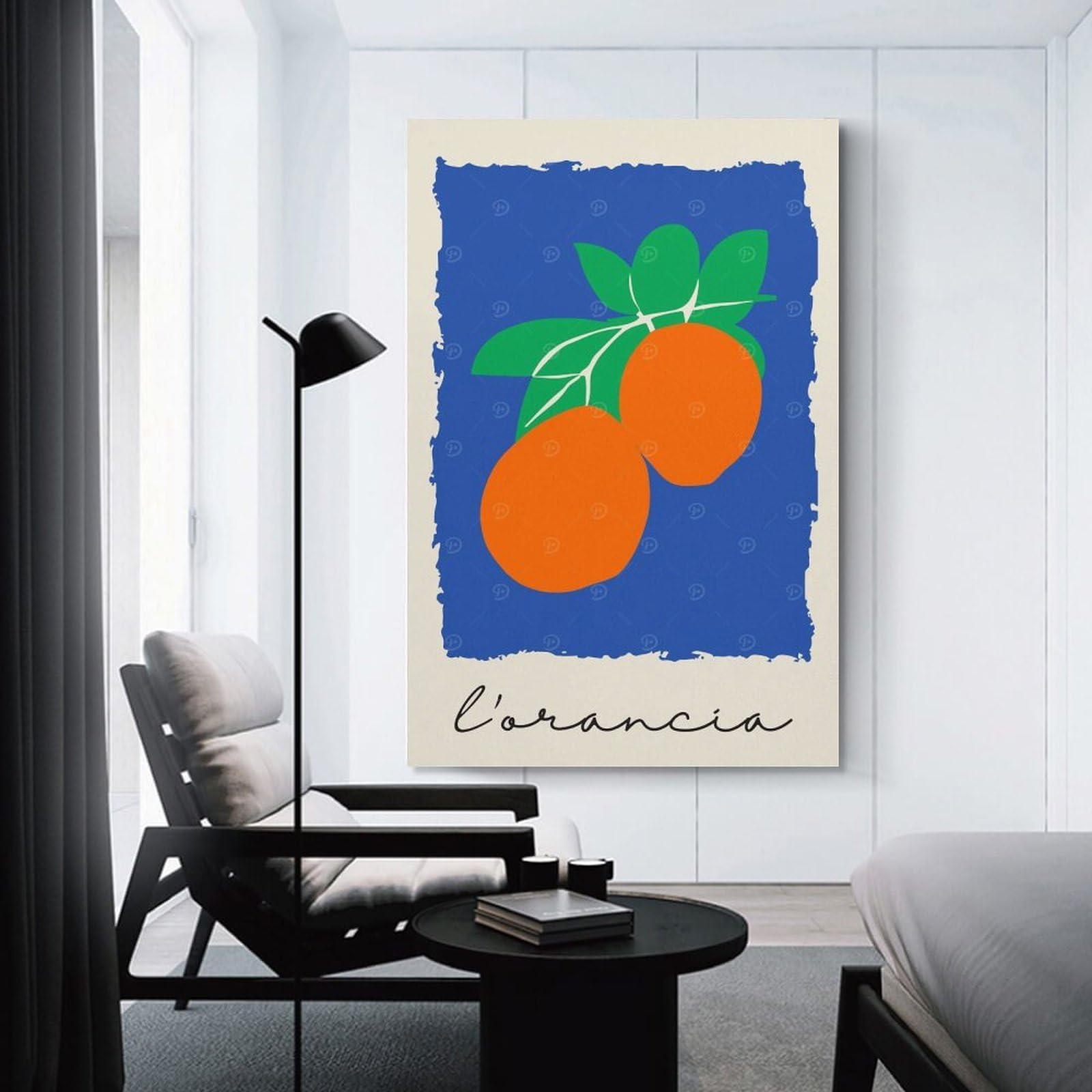 Junmoney Orange Fruit Illustration Decorative Wall Artwork, 24x36inch(60x90cm), for Home Lounge, Bedroom Or Reading Nook, Eye Catching Artwork for Blank Walls