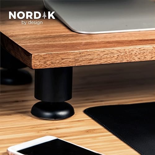 Miniatura 5 de Nordik - Elevador grande de doble monitor para 2 personas  Ordenador de acacia de madera dura hecho a mano  Soporte de TV para portátil con