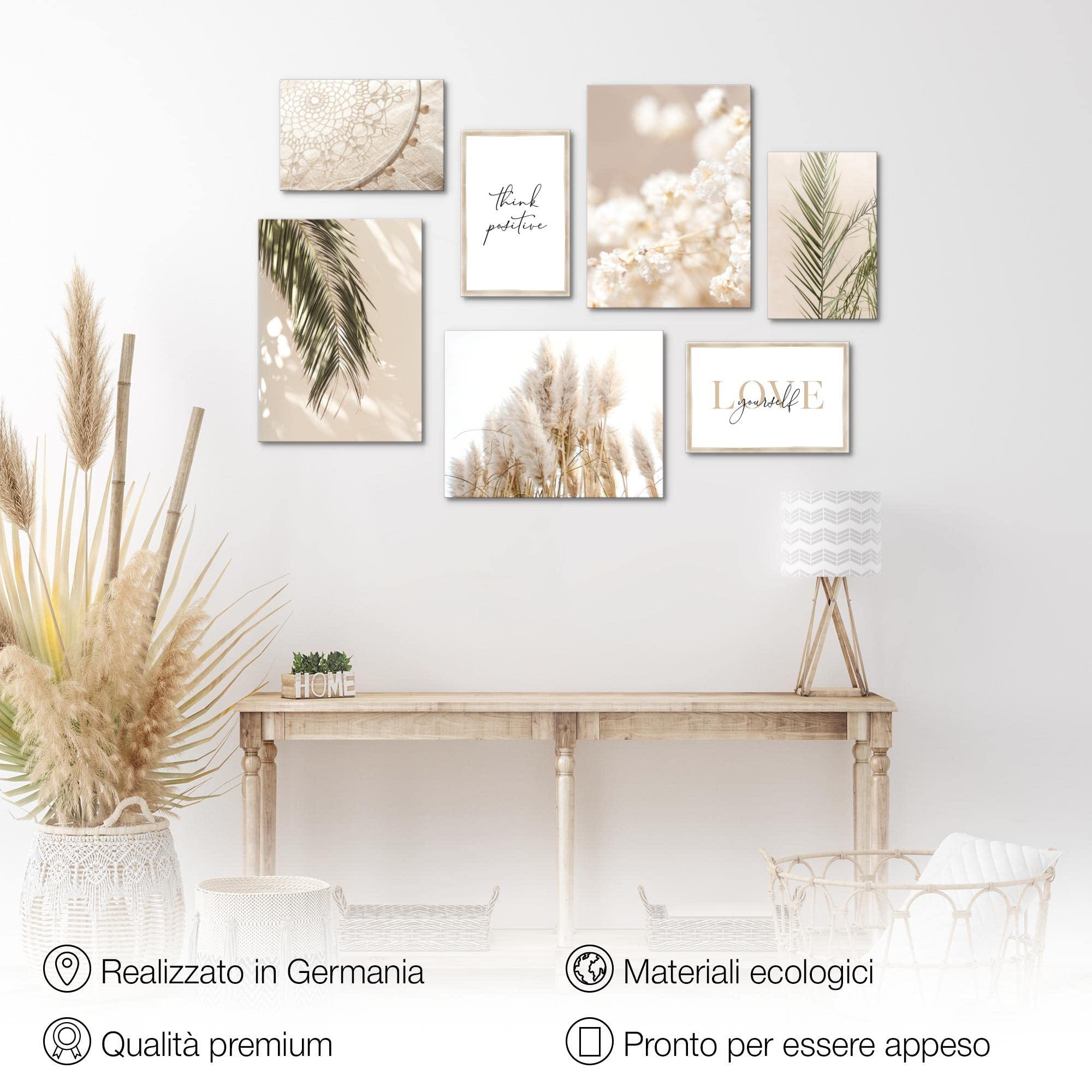 Novart Quadros - Completamente Pronto Da Appendere - Immagini - Erba Di Pampa - 7 Pezzi Set Moderni - N028171a