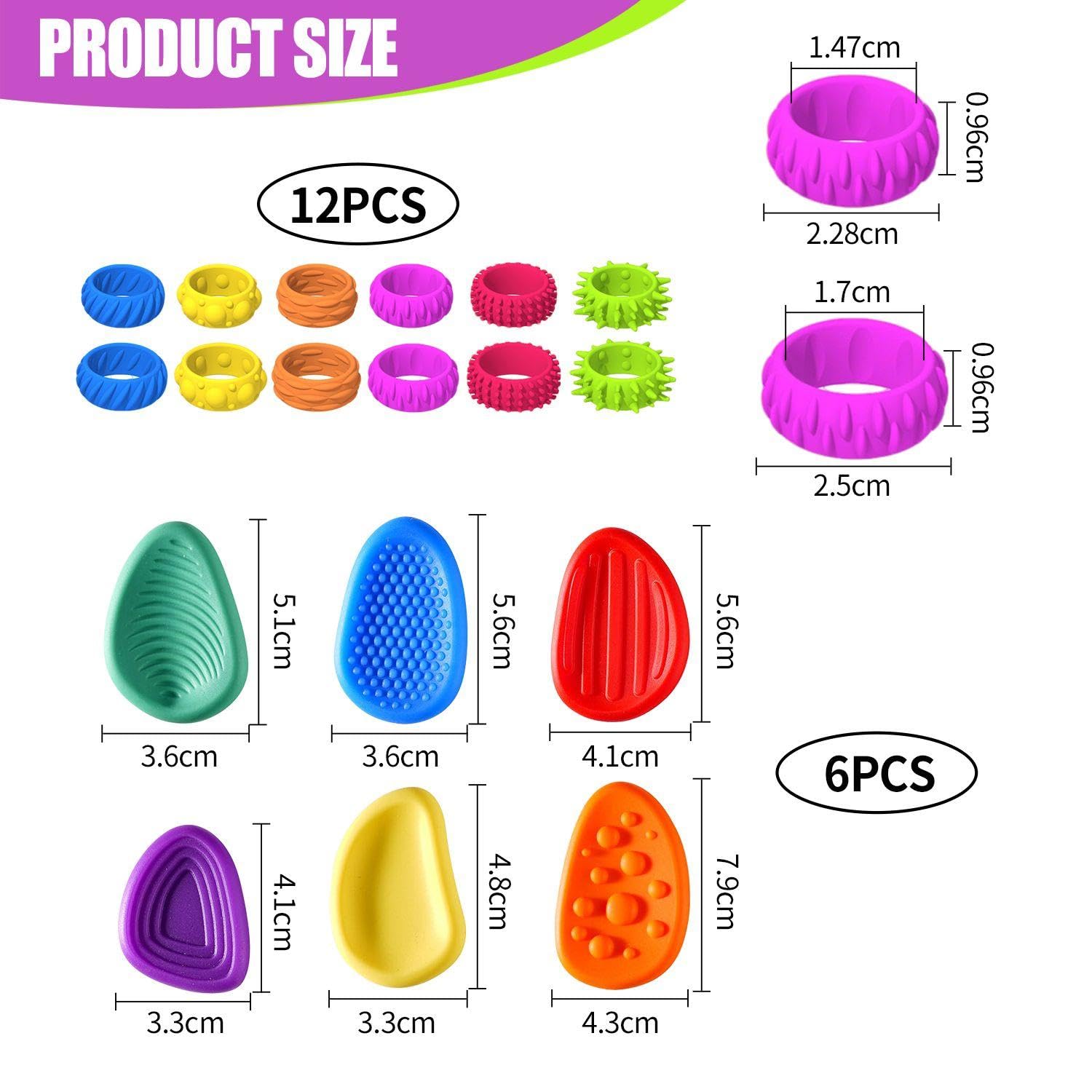 12-Piece Ring Toys And 6-Piece Sensory Stone Toys, Creative Children'S Toys, Unzip Toys, Portable Fingertip Toys. - Image 2