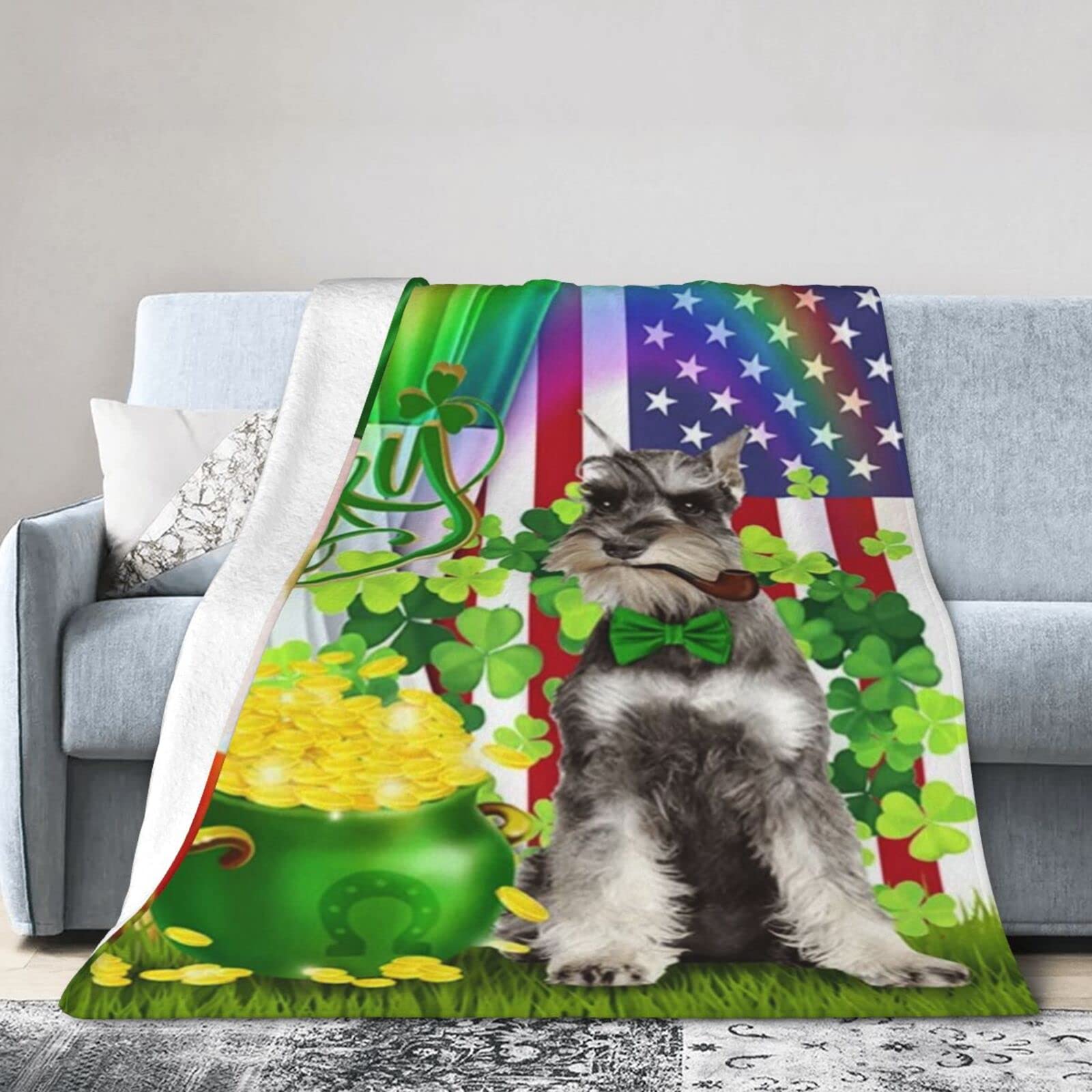 Lsjuee Flannel Fleece Blanket 50"X40" Schnauzer Irish Lucky Dog Sofa Throw Blanket Quality Ultra-Soft Travel Spring Blankets for Adult Keep Warm