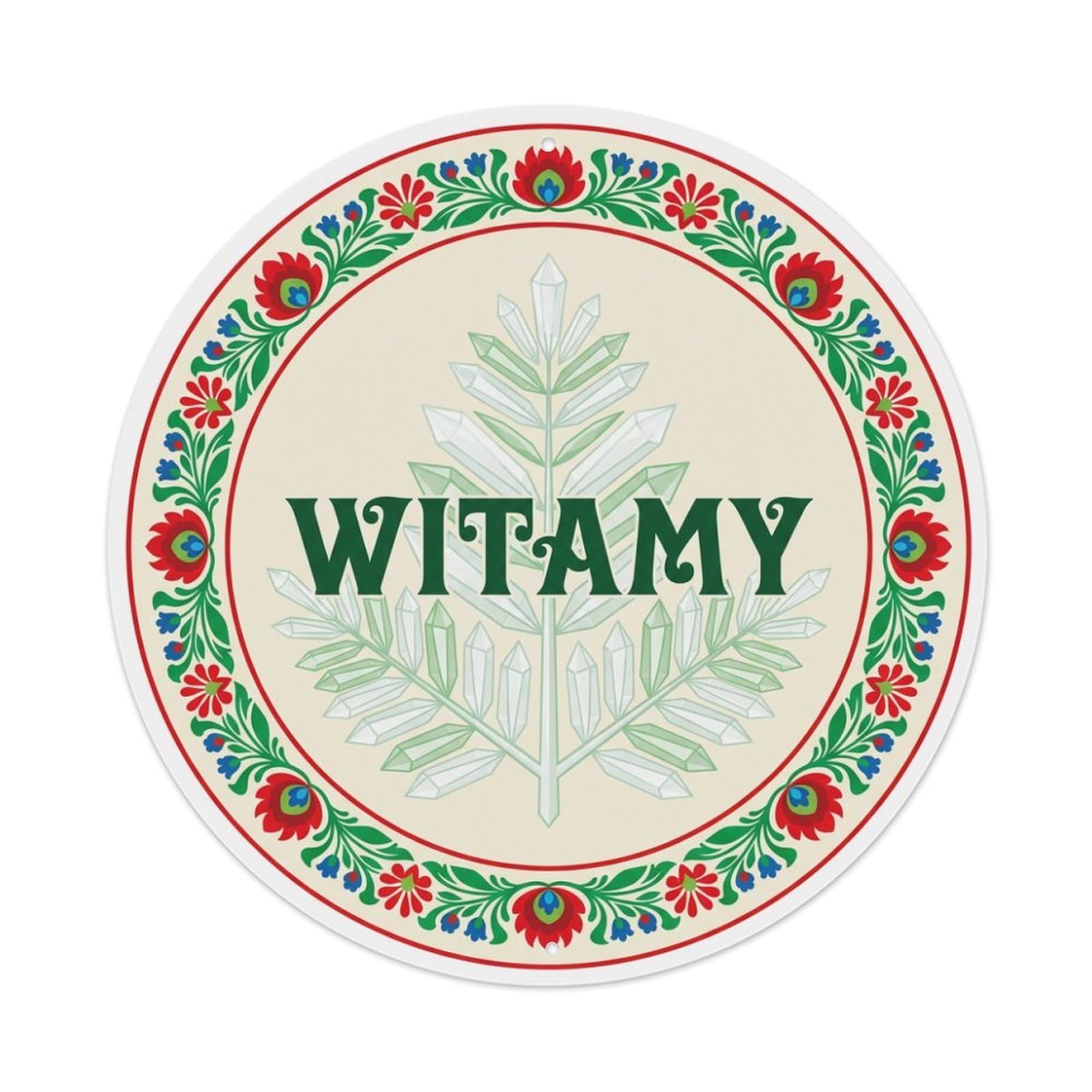 Fyrn Style Metal Tin Sign Vintage Polish Folk Art Witamy Welcome Crystal Fern