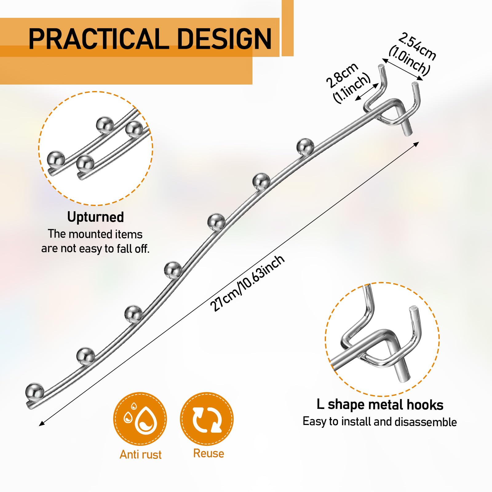 Yaocom 20 Pcs Peg Board Waterfall Hook Shelving Hooks Metal 7 Station Pegboard Display Wall Hangers Face Out Fit 1/4