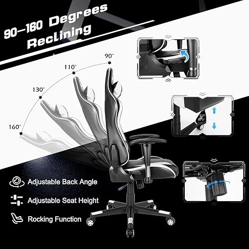 Miniatura 14 de GYMAX Silla para videojuegos, silla ergonómica rosa con respaldo alto para computadora con reposacabezas y soporte lumbar, silla de escritorio de