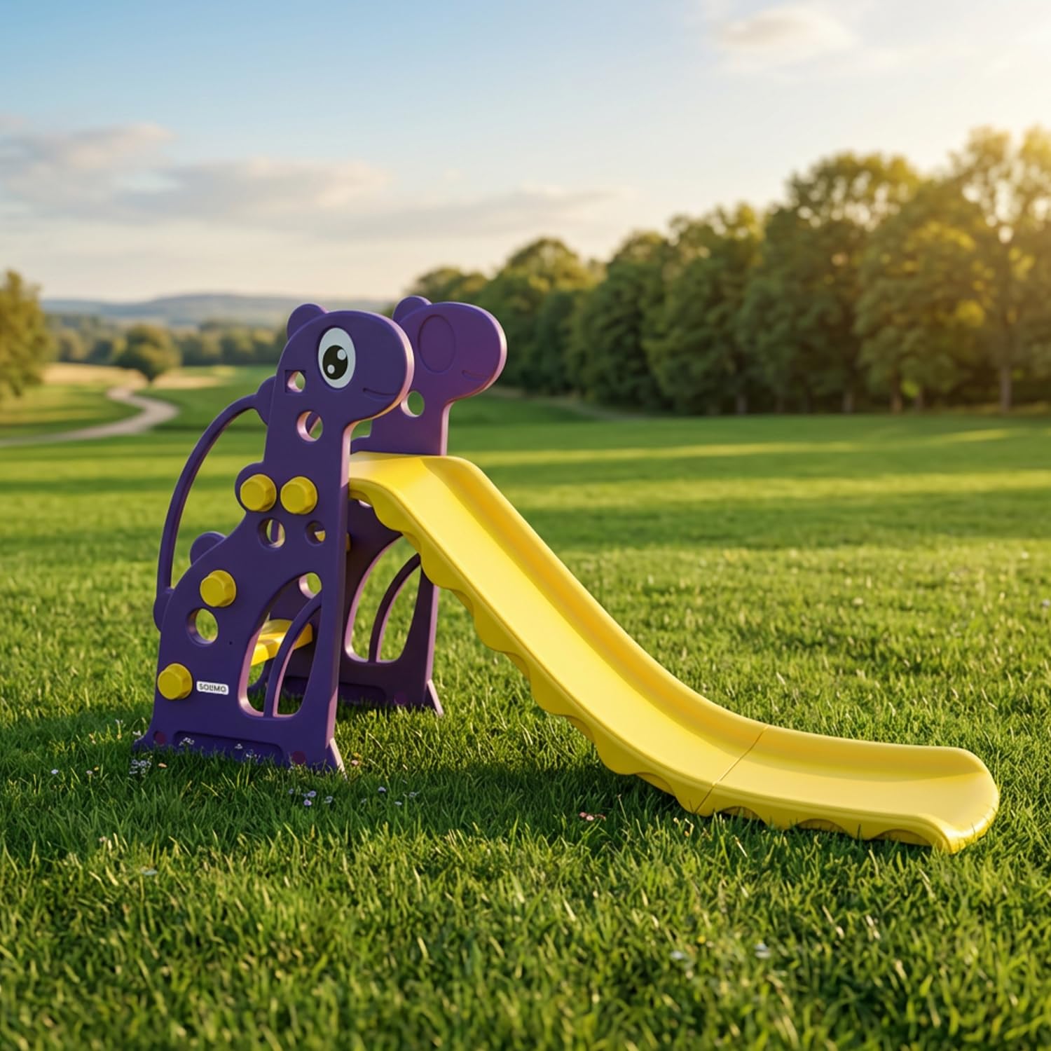 Amazon Brand - Solimo Modern Super Slide for 2-4 Years | Indoor Outdoor Games | Perfect Slide for Home, School & Playground | Easy Assembly | Safe & Fun Activity Toy |131 x 61 x 71cm | Purple &Yellow