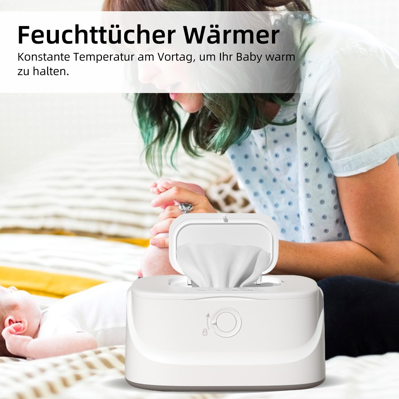 Calentador de toallitas húmedas para bebé, CEIEVER portátil pañal Wipe Warmer Wipes caja térmica con ajuste de temperatura de 3 niveles para bebé, toallitas para bebé, caja de calefacción, para el