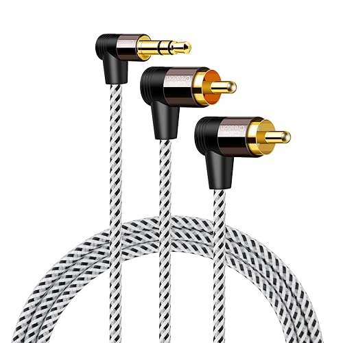 CableCreation Cable de 0.138 in a RCA de 3 pies, ángulo 2RCA macho a 0.138 in macho estéreo adaptador divisor en Y compatible con teléfonos, laptop,