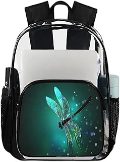 Mochila transparente de libélula de vidro para serviço pesado, linda mochila transparente impermeável de libélula mochila transparente de PVC com alça de ombro reforçada para escola, trabalho, viagens, Multicor