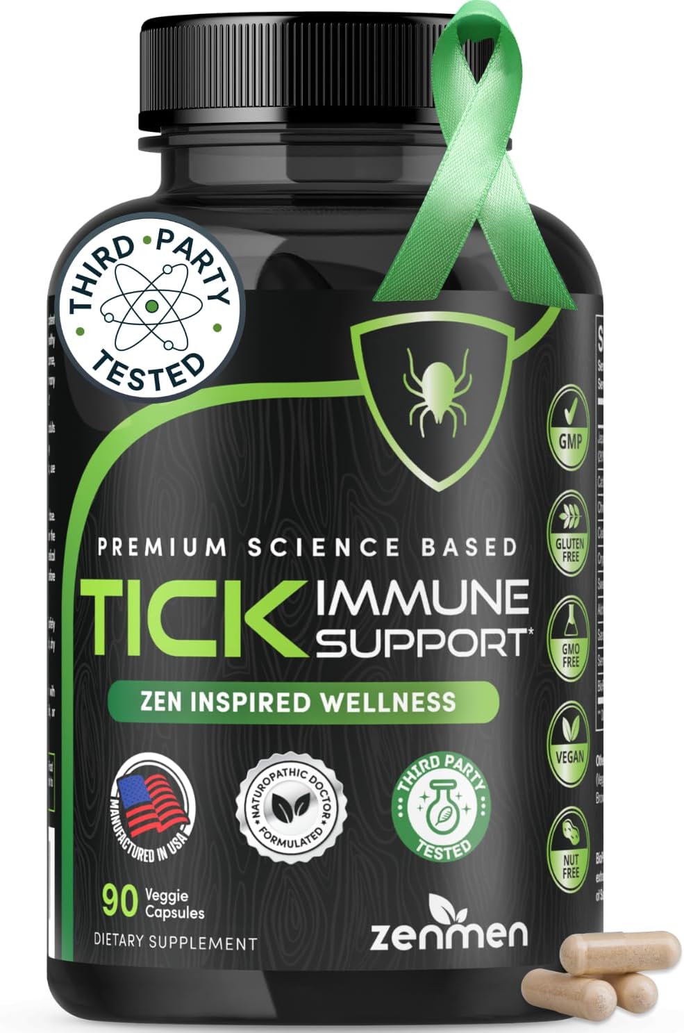 Zenmen Tick Immune Support Supplement - Improved Formula - Japanese Knotweed, Cat's Claw, Chinese Skullcap, Cryptolepis Sanguinolenta, Sweet Wormwood - 90 Vegan Capsules, Made in The USA