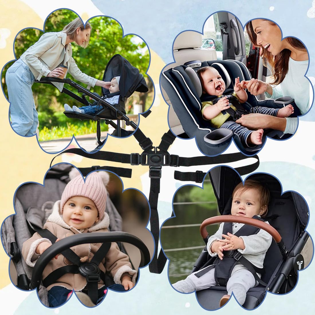1 Pezzo Seggiolone Foppapedretti Ricambi, Cintura Sicurezza Regolabile 5 Punti Per Passeggino E Seggiolone, Larghezza 2.5Cm, Colore Nero