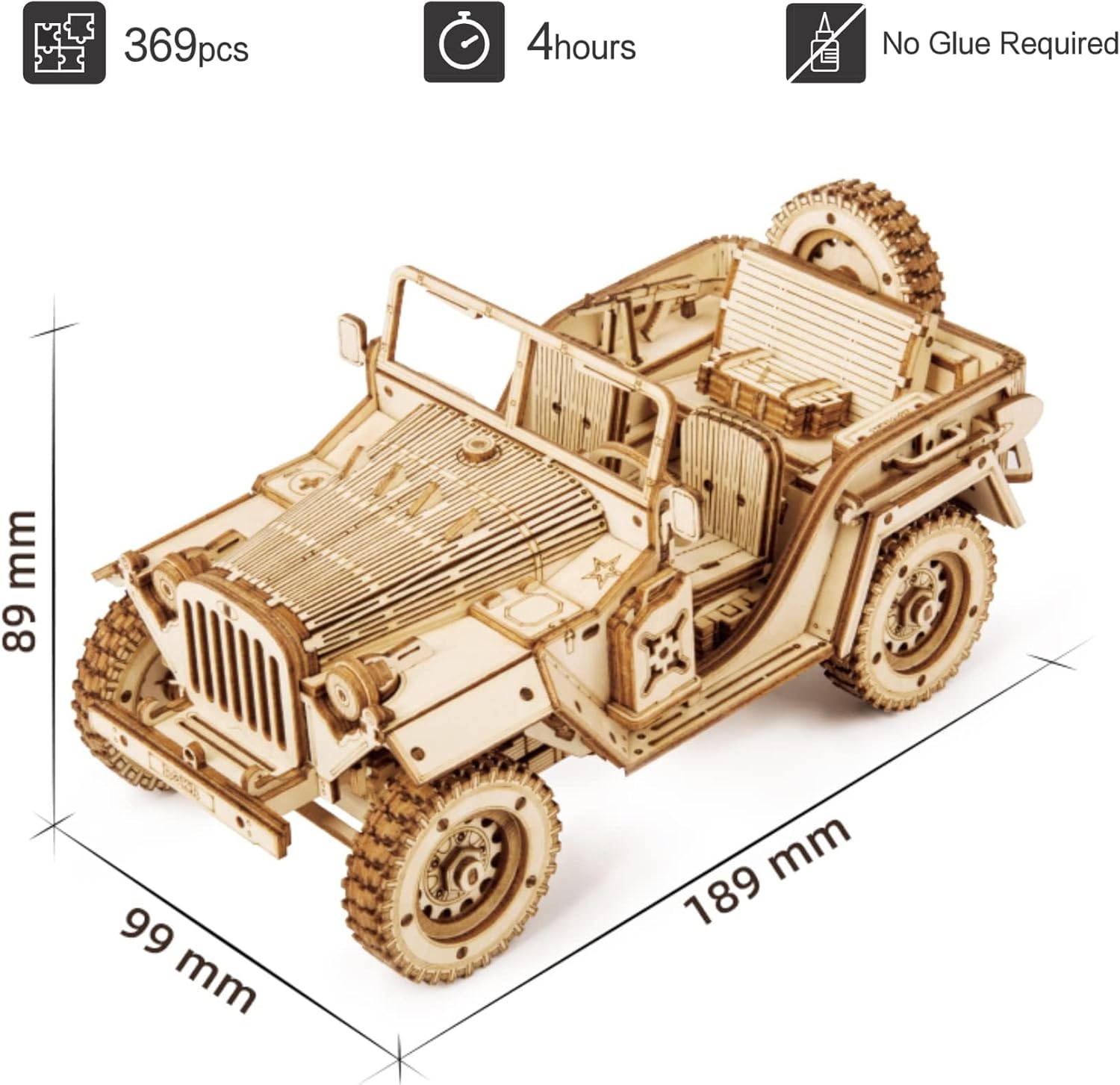 ROKR 3D Wooden Puzzle for Adults Mechanical Car Model-DIY Building Vehicle Kits-Brain Teaser Toys-Gift for Men Women on Birthday/Christmas Day (Army Field Car) - Image 6