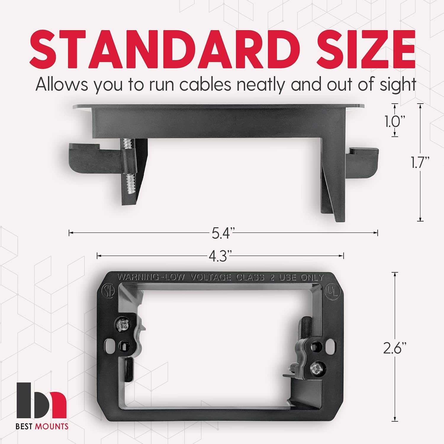 BestMounts - Low Voltage Mounting Brackets 1 Gang for Drywall Outlet Cable Pass Through Wall Plates -Cable Wall Plate Bracket for Old Work, Telephone Wires, Network Cable, HDMI, Speaker Wire(2-Pack)