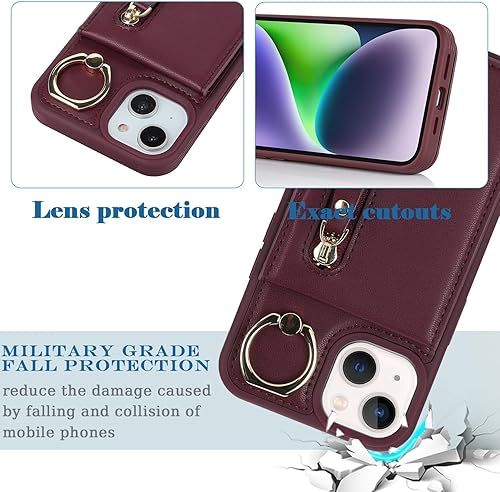 Miniatura 5 de Funda para iPhone 13 con tarjetero para mujer, para iPhone 13, funda de teléfono con tarjeta de crédito con anillo de soporte, cremallera, a prueba