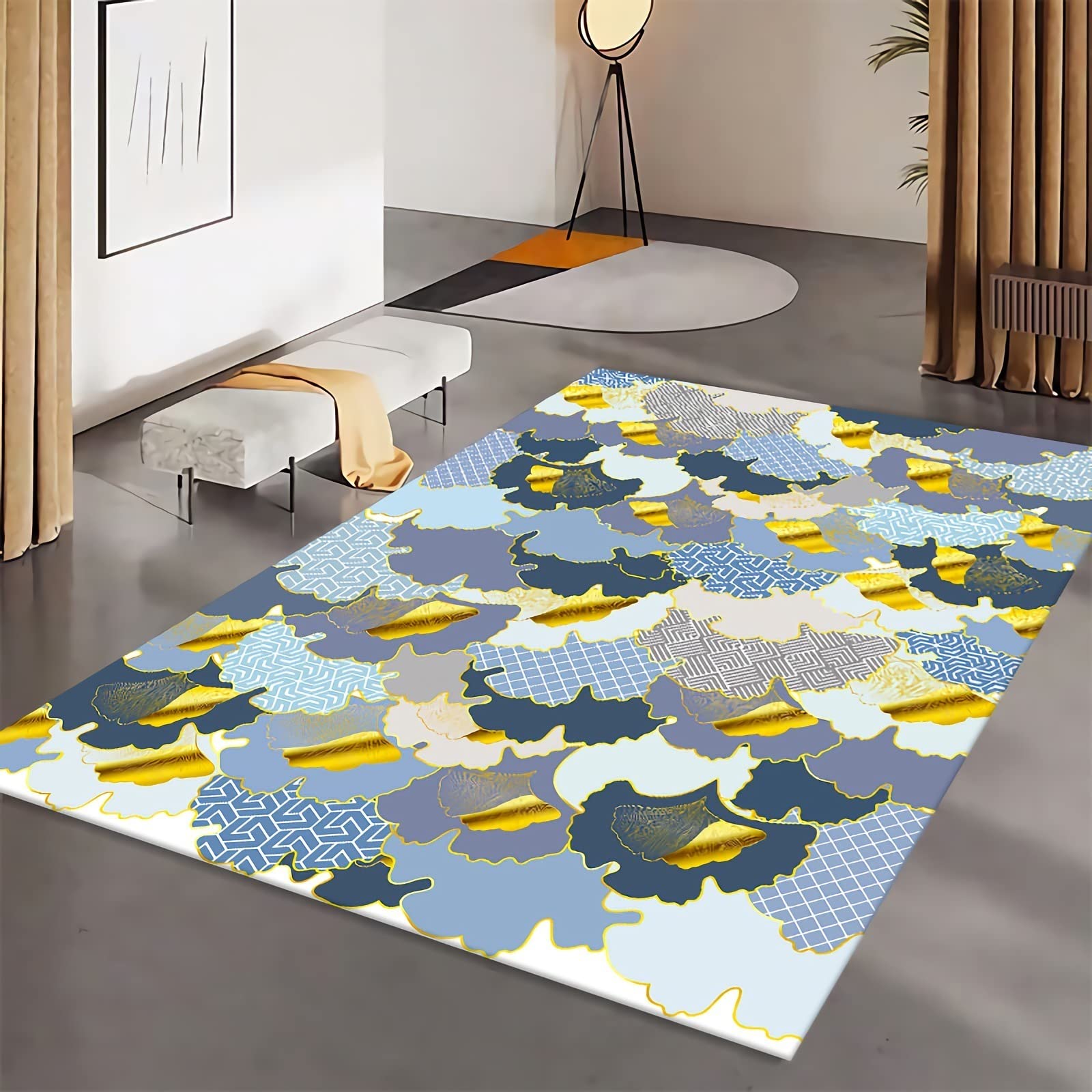 Tzvpsu Playhouse accessories Blue yellow gray modern geometric pattern boys bedroom teenager little girls 80x160cm