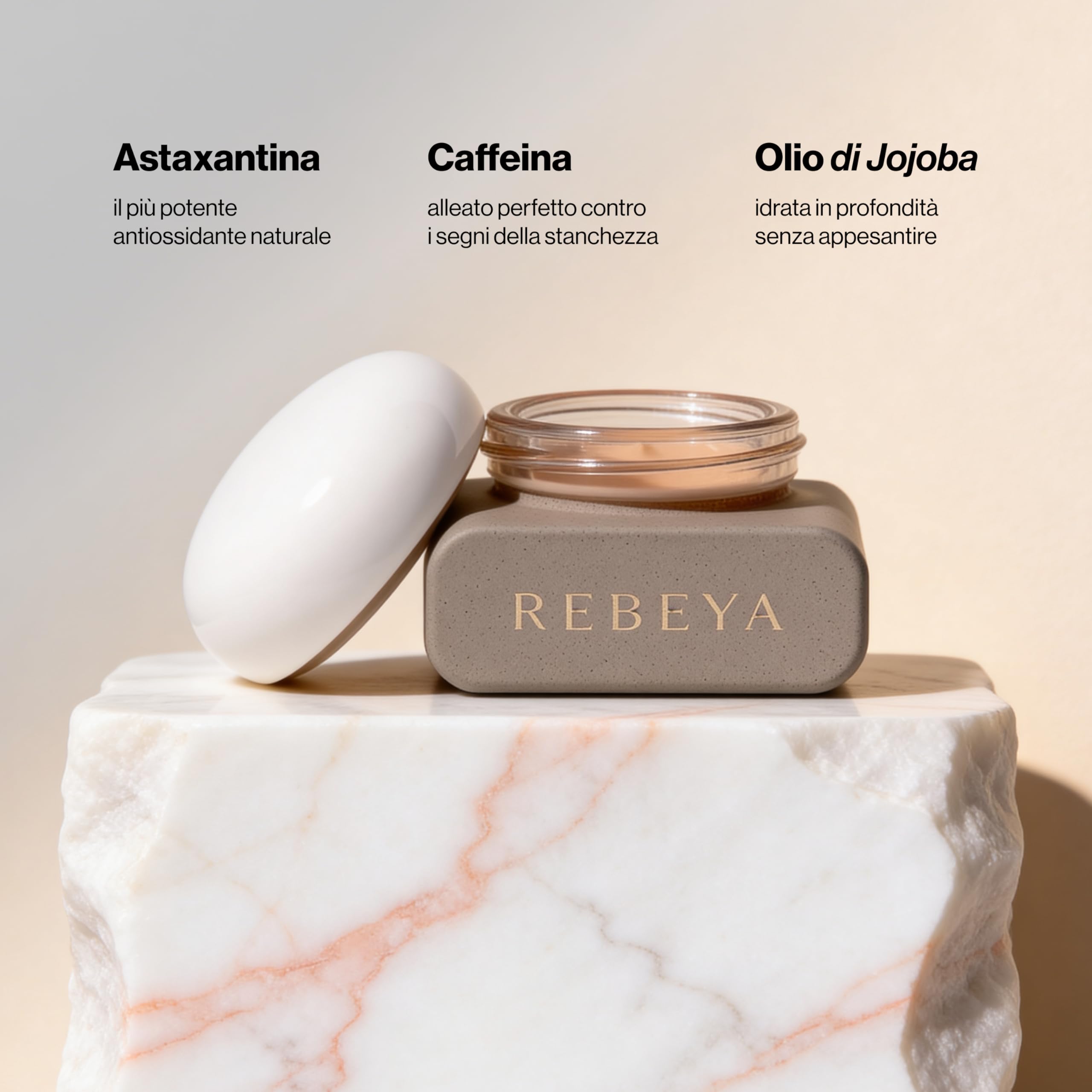 REBEYA - Crema Contorno Occhi Antiossidante Iris Libre con Caffeina e Astaxantina, Trattamento Idratante Anti-Stanchezza per Occhiaie e Borse con Texture Leggera, Uso Giorno e Sera - Made in Italy