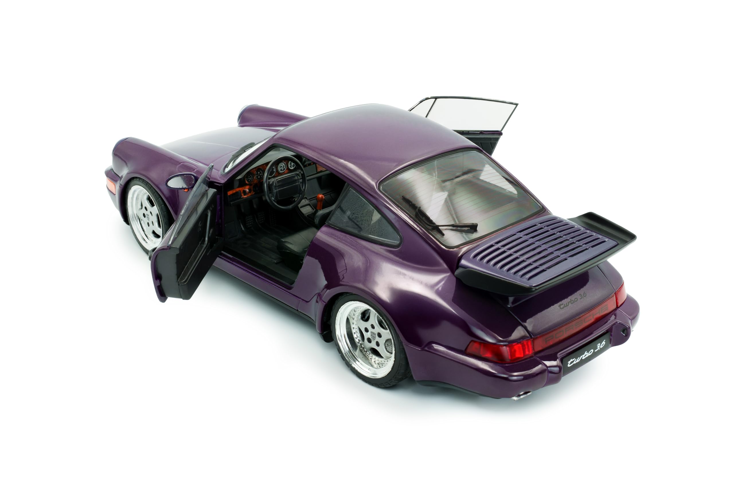 Solido Porsche 911 (964) Turbo (1990) - Carrozzina sportiva classica con ampia carrozzeria turbo, vernice metallica, Diecast modellino auto, blu viola, 1:18