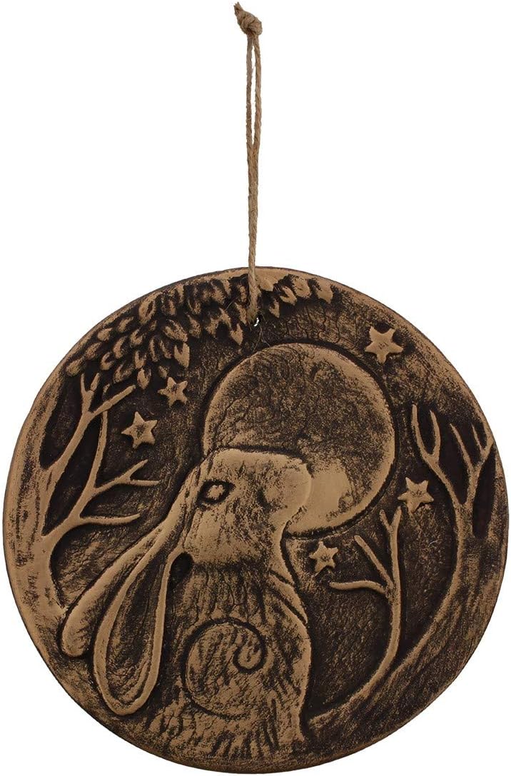 Stunning Copper-Finished Circular Terracotta Plaque, 20cm x 20.5cm (1 Pc), "Moon Gazing Hare" Design