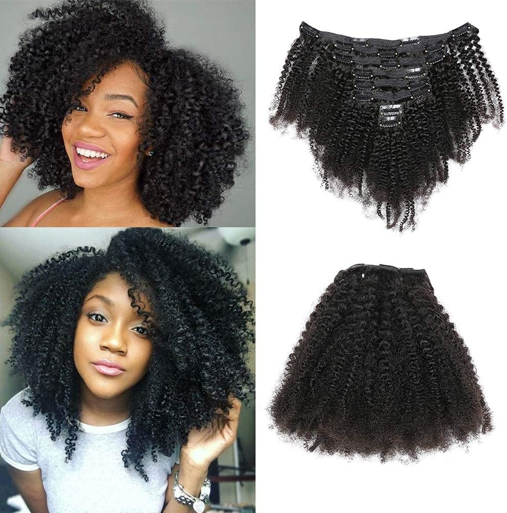 14 Inch 8Pcs/Set Remi Human Hair Clip in Extensions Afro Kinky Curly Double Wefts For Black Women Natural Color 120 Grams/Set