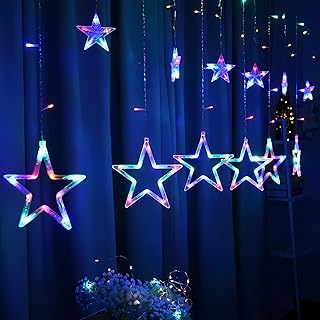 One94Store Star Curtain String Decorative LED Lights – 3 Meter Multicolor Plug-in Lights with 108 LEDs, 8 Lighting Modes (6+6 Star Design) for Wall, Corner, Festival, Party & Home Decoration