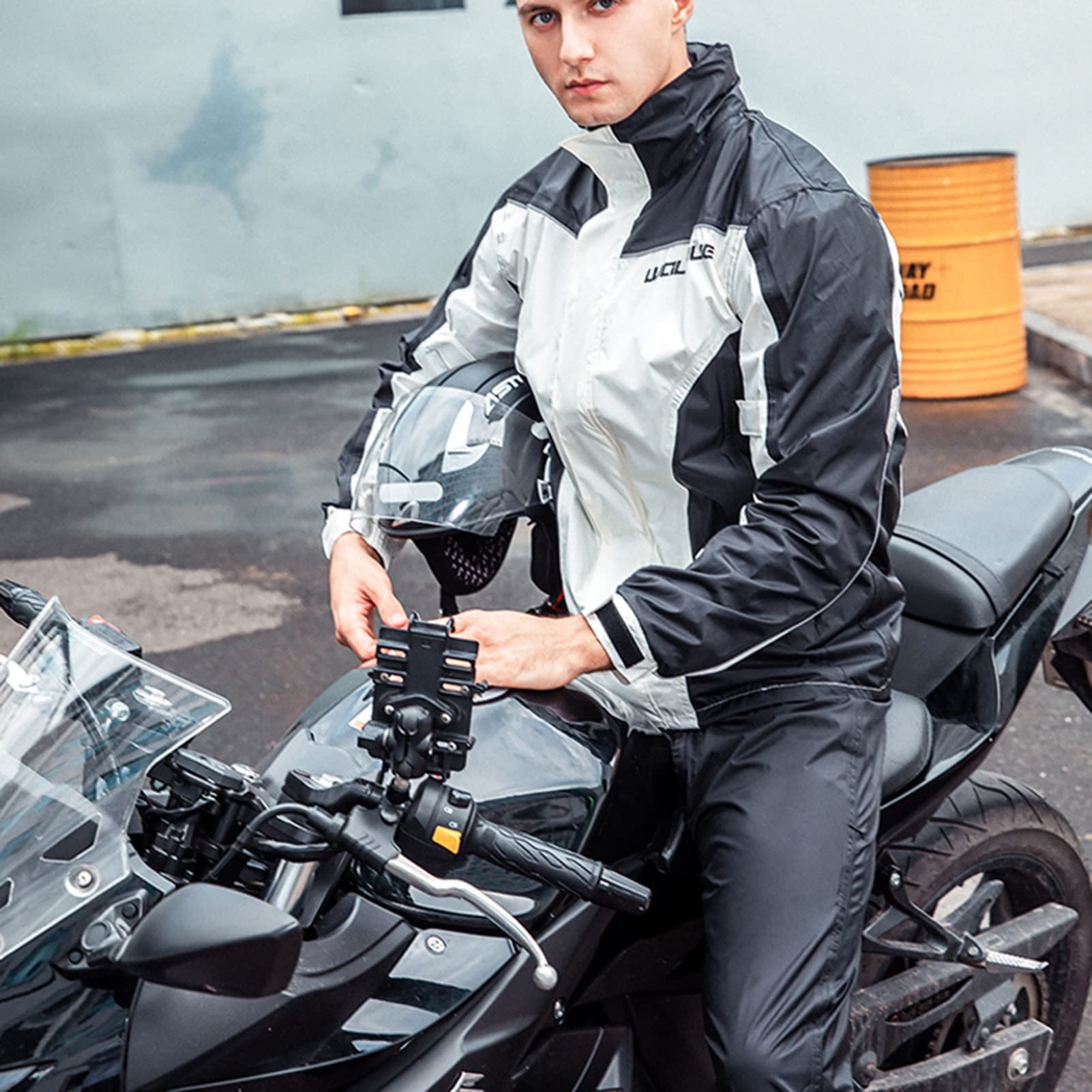 Hombres Abrigo de Lluvia Impermeable (Chaqueta y Pantalones de Lluvia) Traje de Lluvia Unisex Transpirable Equipo de Lluvia a Prueba de Viento para Deportes, Senderismo, Ciclismo - Blanco