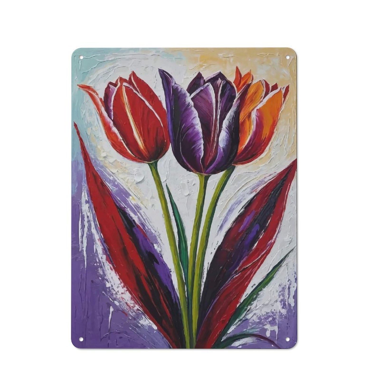 Tin Wall Plaque 40x30cm with Tulip Trio Painting for Café Or Home Bar, New-space Wall Decor for Hospitality Decor Collectors