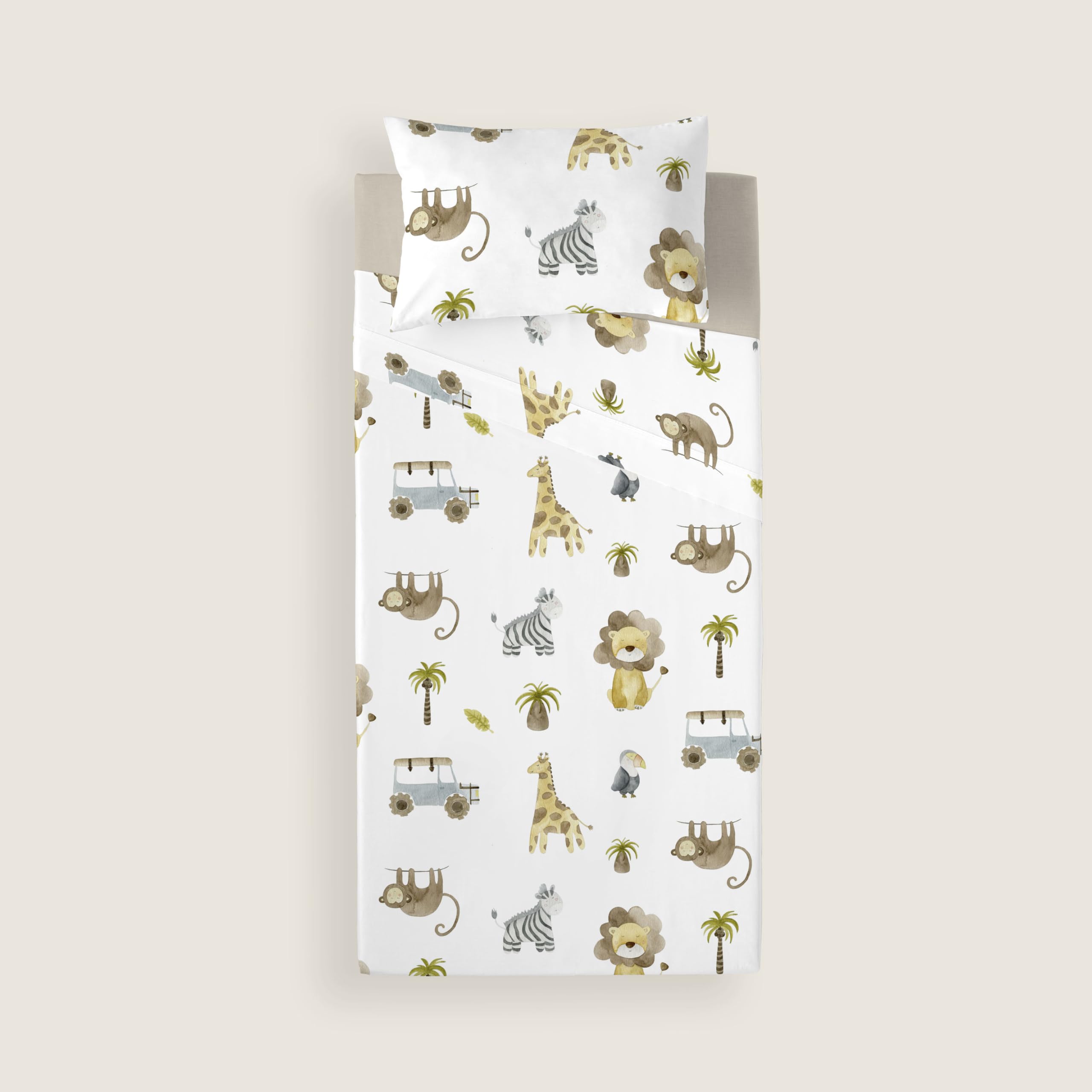 NATURALS CoolKids - Juego de Sábanas Infantil Serengeti (3 Piezas) - Cama 105 (180x270 cm) - 100% Algodón Suave y Transpirable - Fabricado en España