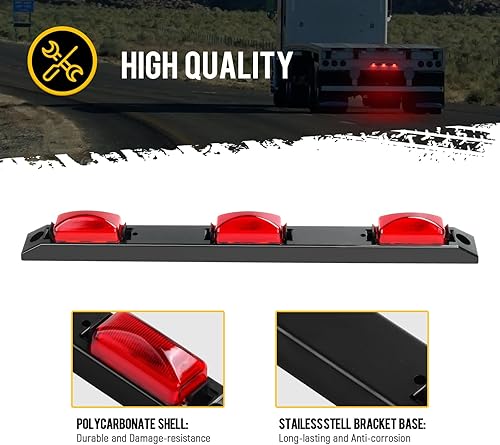 Miniatura 4 de Partsam Barra de luz roja de identificación de remolque de camión de 17 pulgadas 3 luces impermeable sellada barra de luz LED 12 V repuesto para