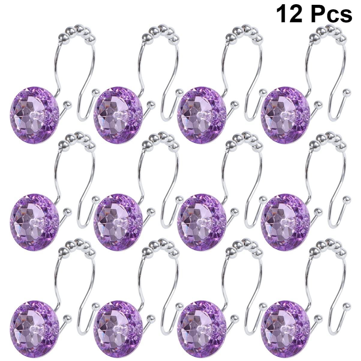 TOPBATHY 12pezzi Ganci per Doccia e Rivestimenti Ganci Doppi Scorrevoli in Acciaio Inossidabile per Anelli con Design Strass Decorativi