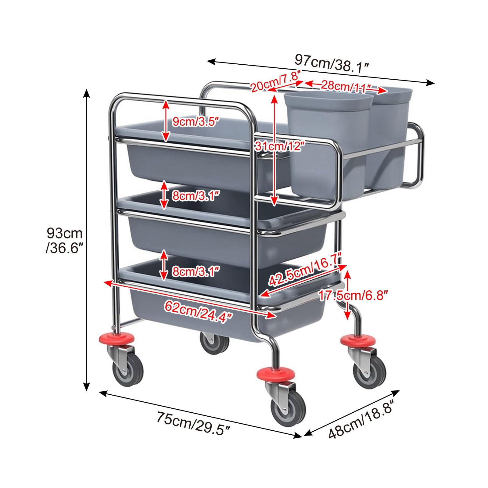 Carrito Cocina for Recoger Platos, Carro de Recogida de Platos de Acero Inoxidable, Camarera con Ruedas, for escuelas, Restaurantes(Blue)