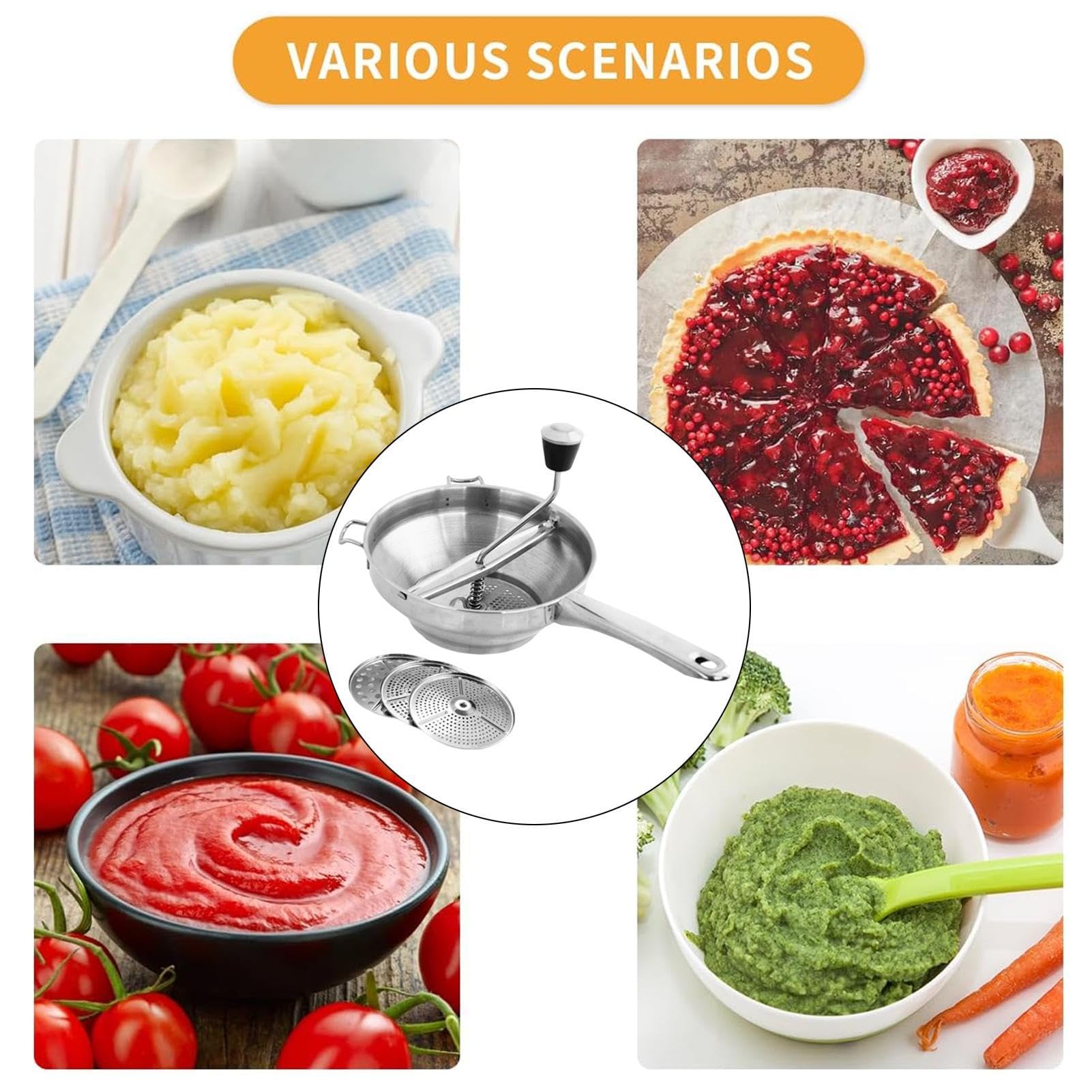 Blender Presse-purée Ecrase Purée Appareil Multifonction de Qualité Alimentaire avec Poignée - Presse-purée Ergonomique - Facile à Nettoyer - 525 g - En Acier Inoxydable