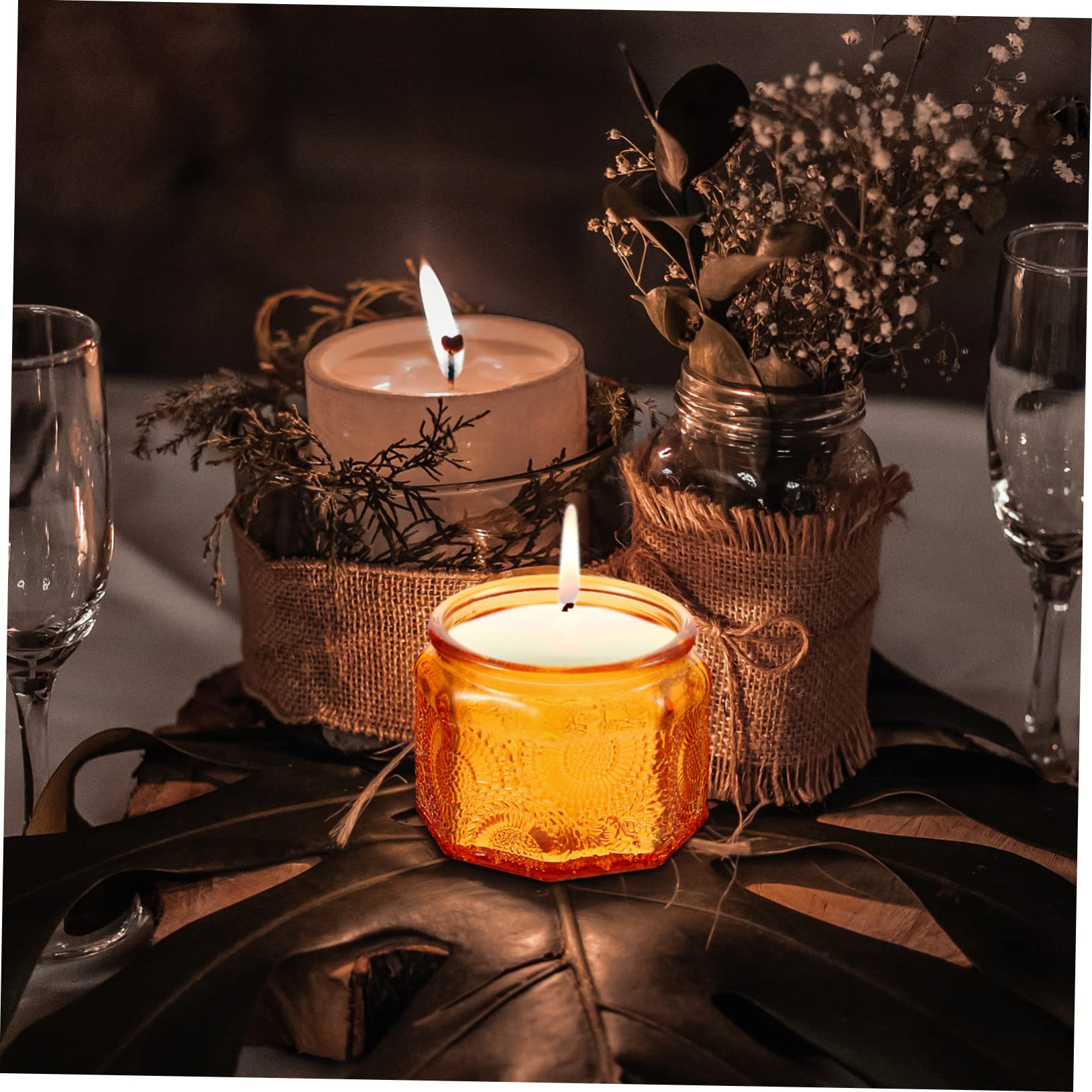 Contenitori per Candele 14 Pezzi in Vetro Arancia Rotondi | Coperchio Resistenti Riutilizzabili Calore , per e Crafts Storage e DIY