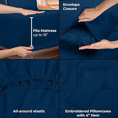 Miniatura 7 de ROYALE LINENS - Sábanas California King de 4 piezas - Ropa de cama de microfibra cepillada 1800 - 1 sábana bajera, 1 sábana encimera, 2 fundas de