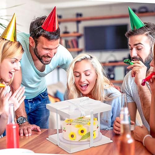 Miniatura 7 de Moretoes 3 cajas transparentes grandes para tartas, 10 x 10 x 8 pulgadas con cinta y tapa preplegada, ideal para embalaje de pasteles de 8 pulgadas,