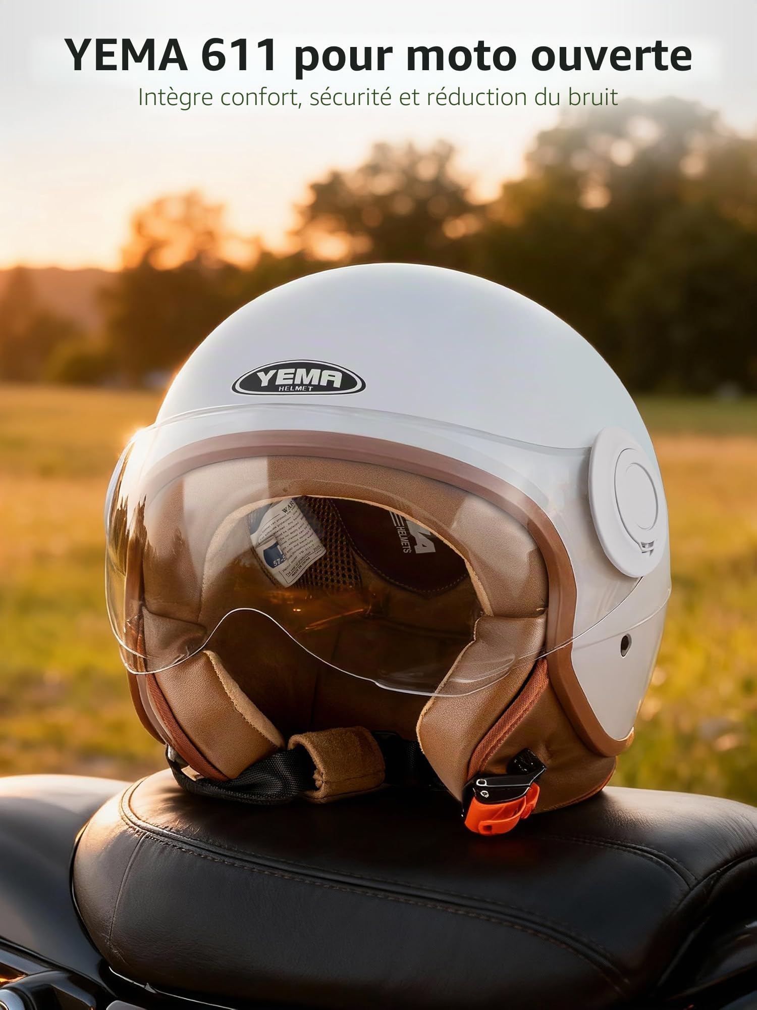 YEMA Casque Jethelm DW-631 Moped Scooter ECE 3/4 Demi-casque pour Homme Femme (Gris, XL)