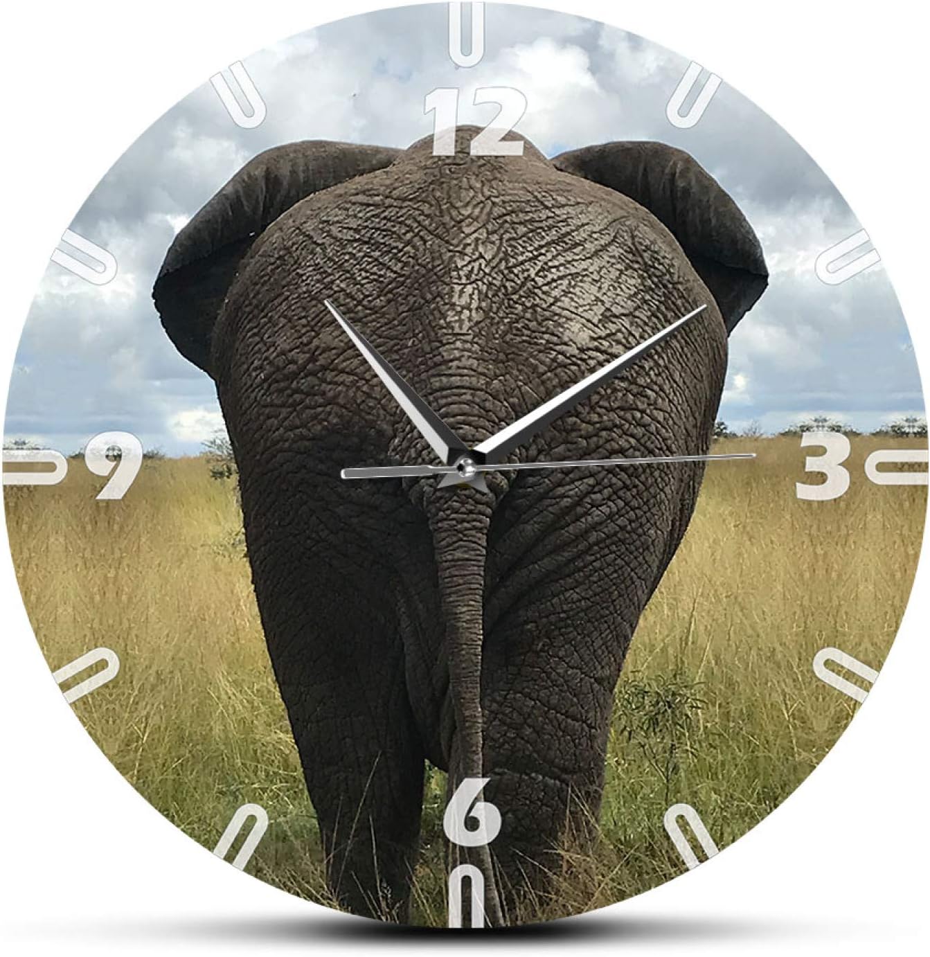 Wall Clock Safari Elephant Butt Non Ticking Wall Clock Funny Living