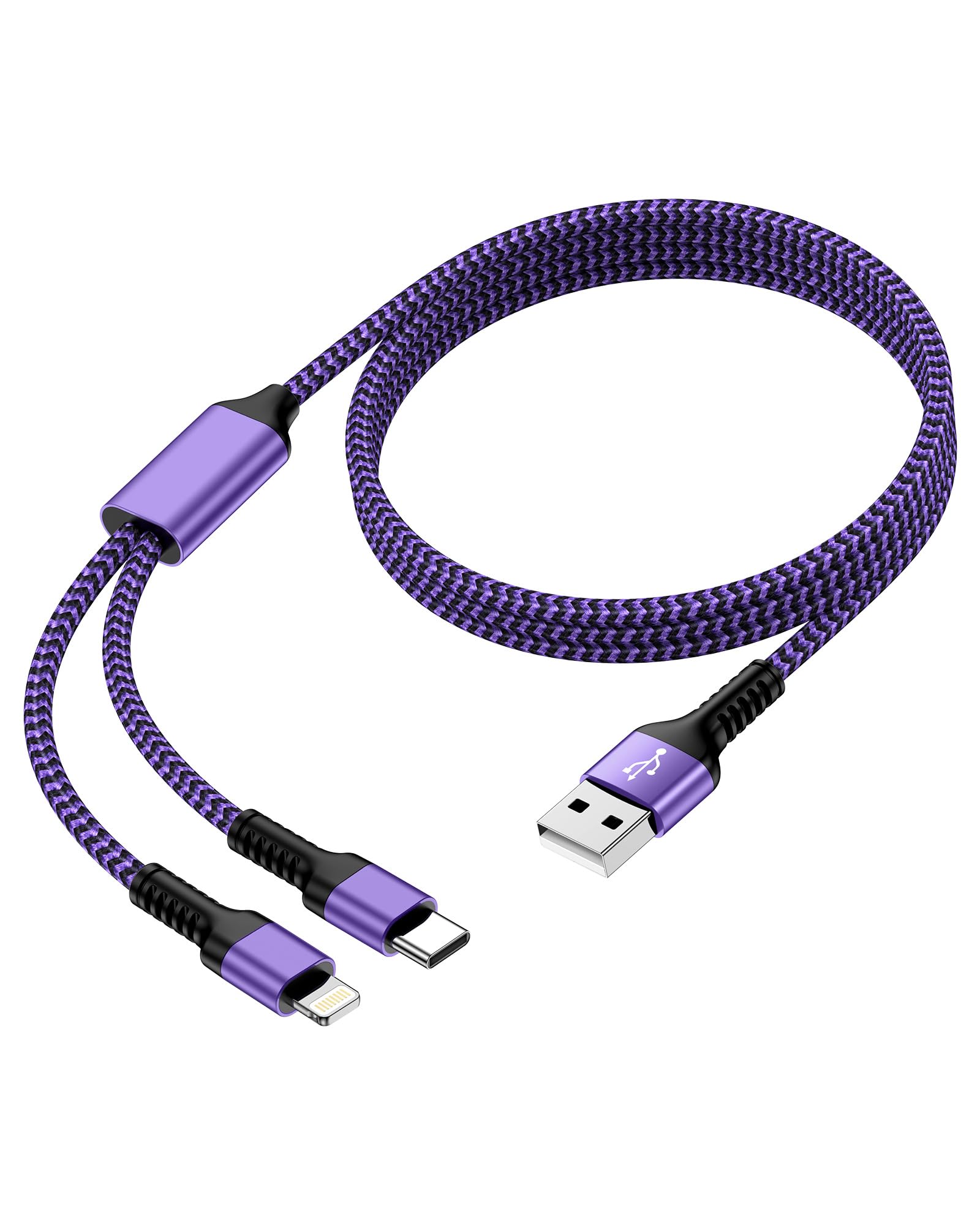Cavo di ricarica veloce multi USB 2 in 1 con porta Lightning/tipo C, 1,2 m in nylon intrecciato USB a USB C e cavo Lightning per dispositivi IOS/Android, compatibile con iPhone 15 14 13 12 Pro Max,