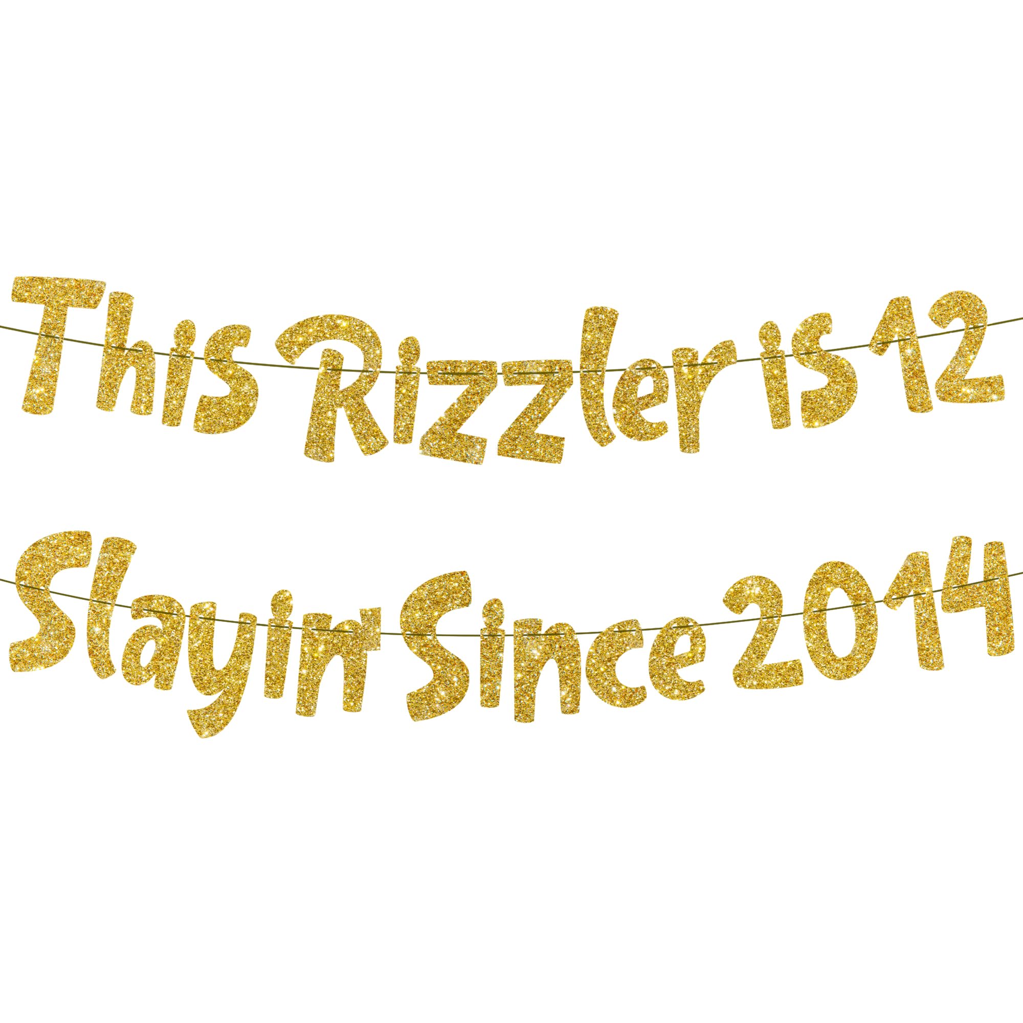 12th Birthday Decorations Party Banner - 2 Pcs Pre-Strung Glitter This Rizzler Is 12 Slayin' Since 2014 Banner Garland For Boys Girls 12 Year Old Party Decor Supplies(Gold)