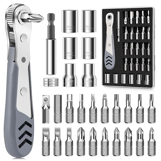 30in1 Right Angle Screwdriver, 36-Tooth Mini Ratchet Wrench, Angle Screwdriver for Tight Spaces, Low Profile Offset screwdrivers, Magnetic Ratchet Screwdrivers Repair Tool
