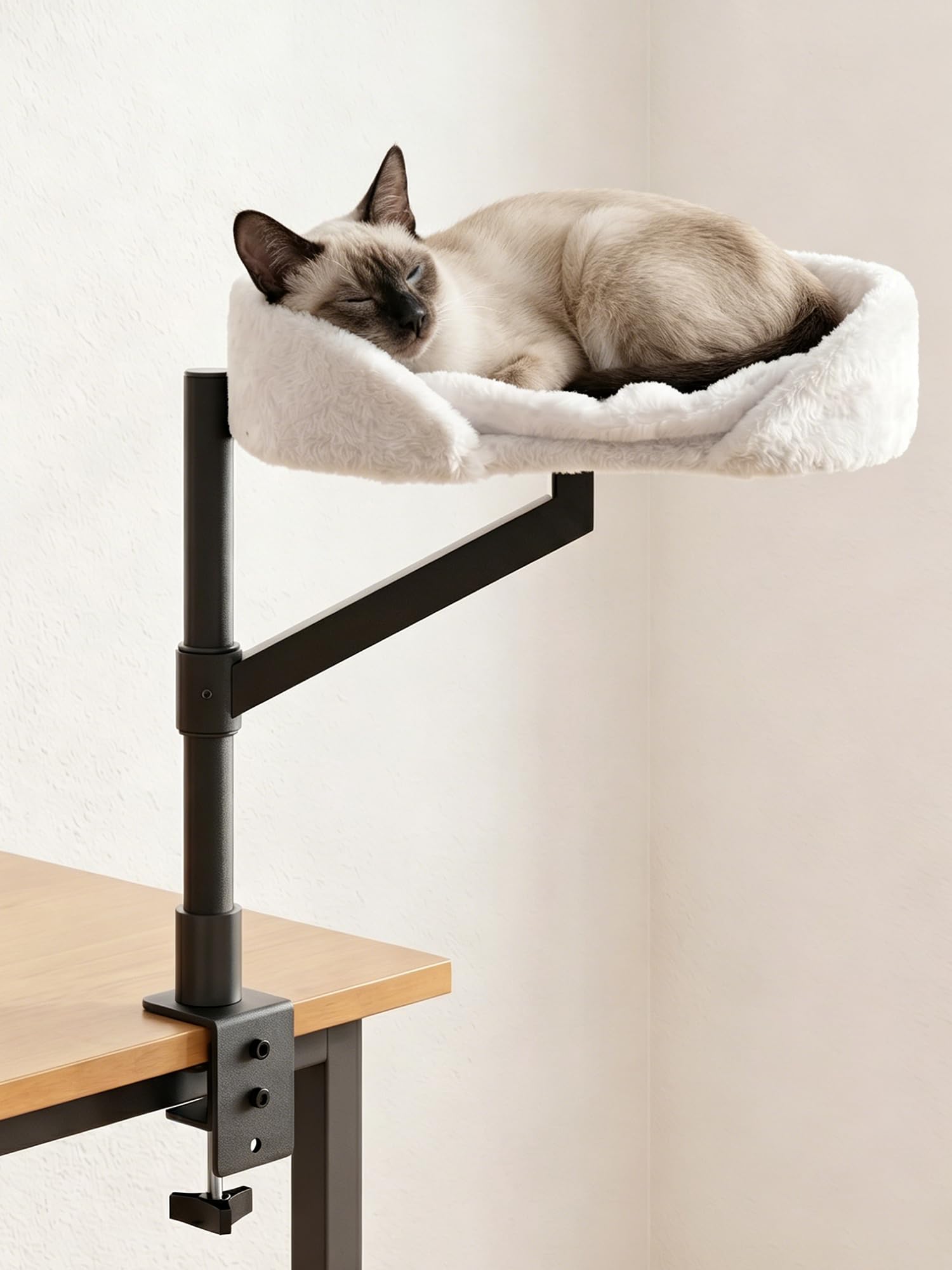 Cuccia per gatti da scrivania, cestino per gatti, letto da scrivania per gatti, regolabile in altezza, supporto girevole a 360°, amaca per gatti, portata fino a 10 kg (bianco, 1 livello)