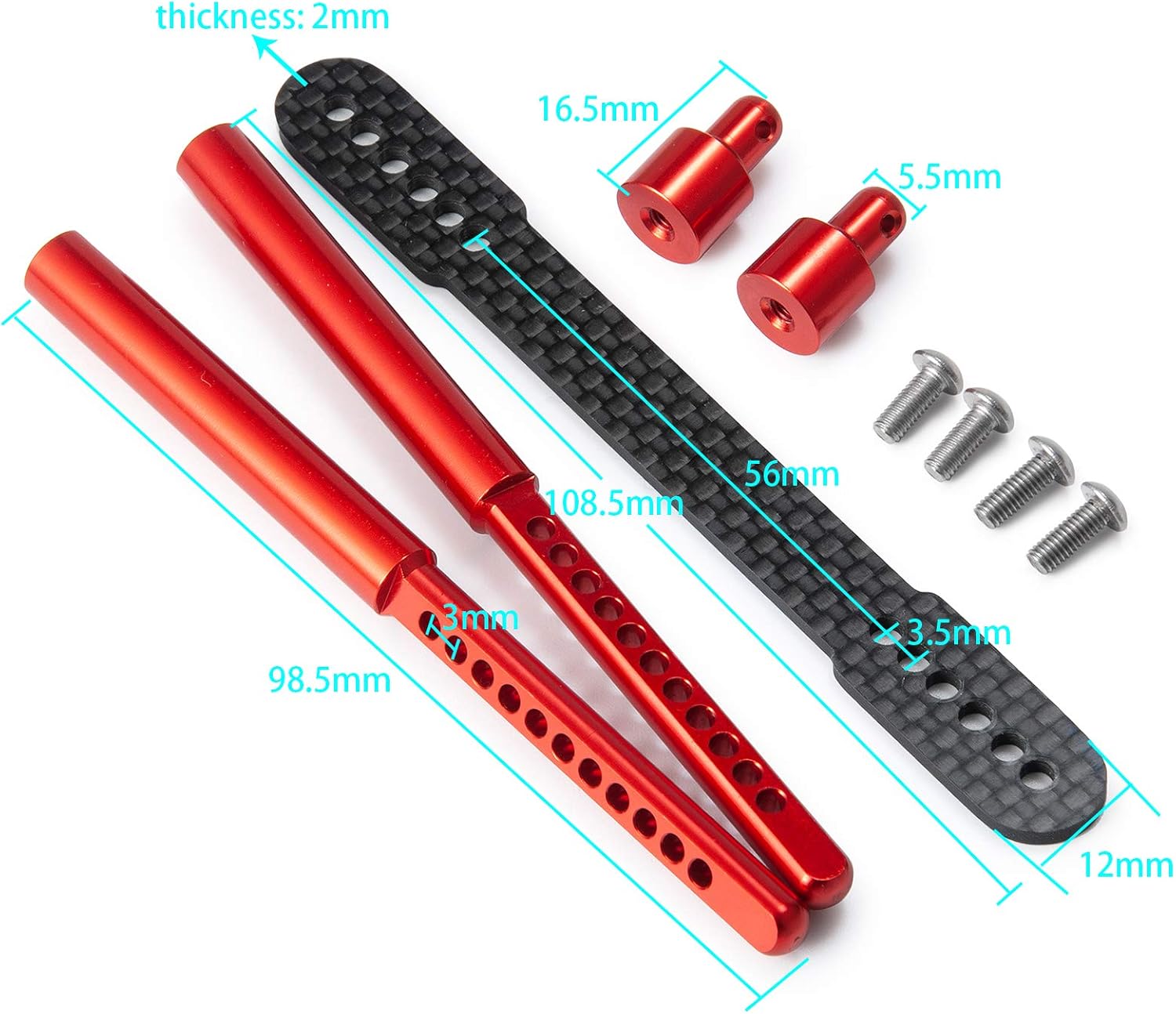 Que-T Body Mount (F&R) for Axial SCX10 II 90046 90047 1/10 RC Car (Red)