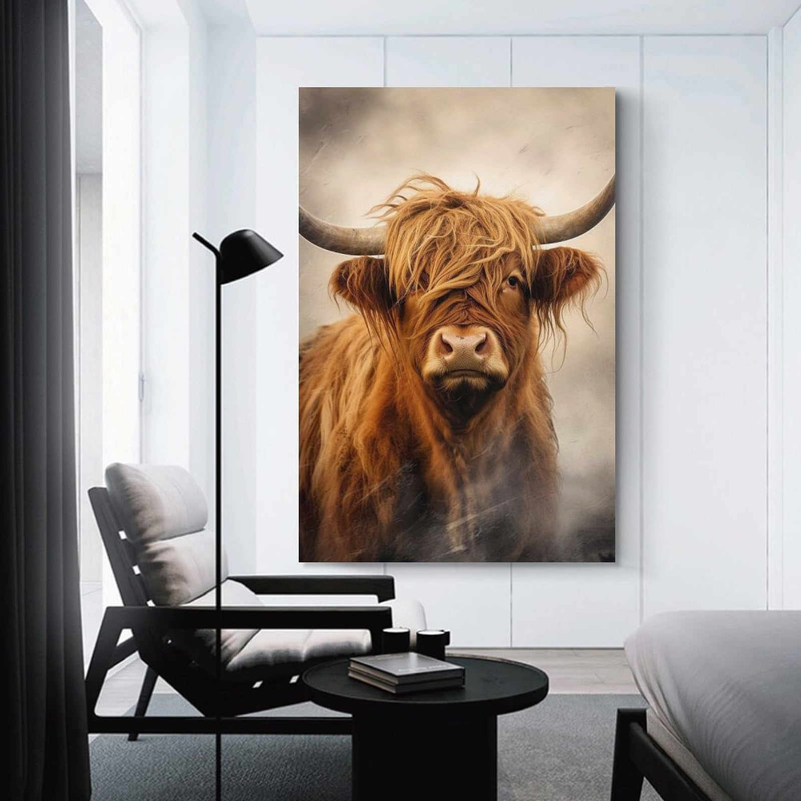 Junmoney Unframe-Style-15 Highland Cow Portrait Canvas Wall Art 08X12inch(20X30cm), For Office Decor, Home Working Or Creative Rooms, Wall Art That Adds Style To Work Areas