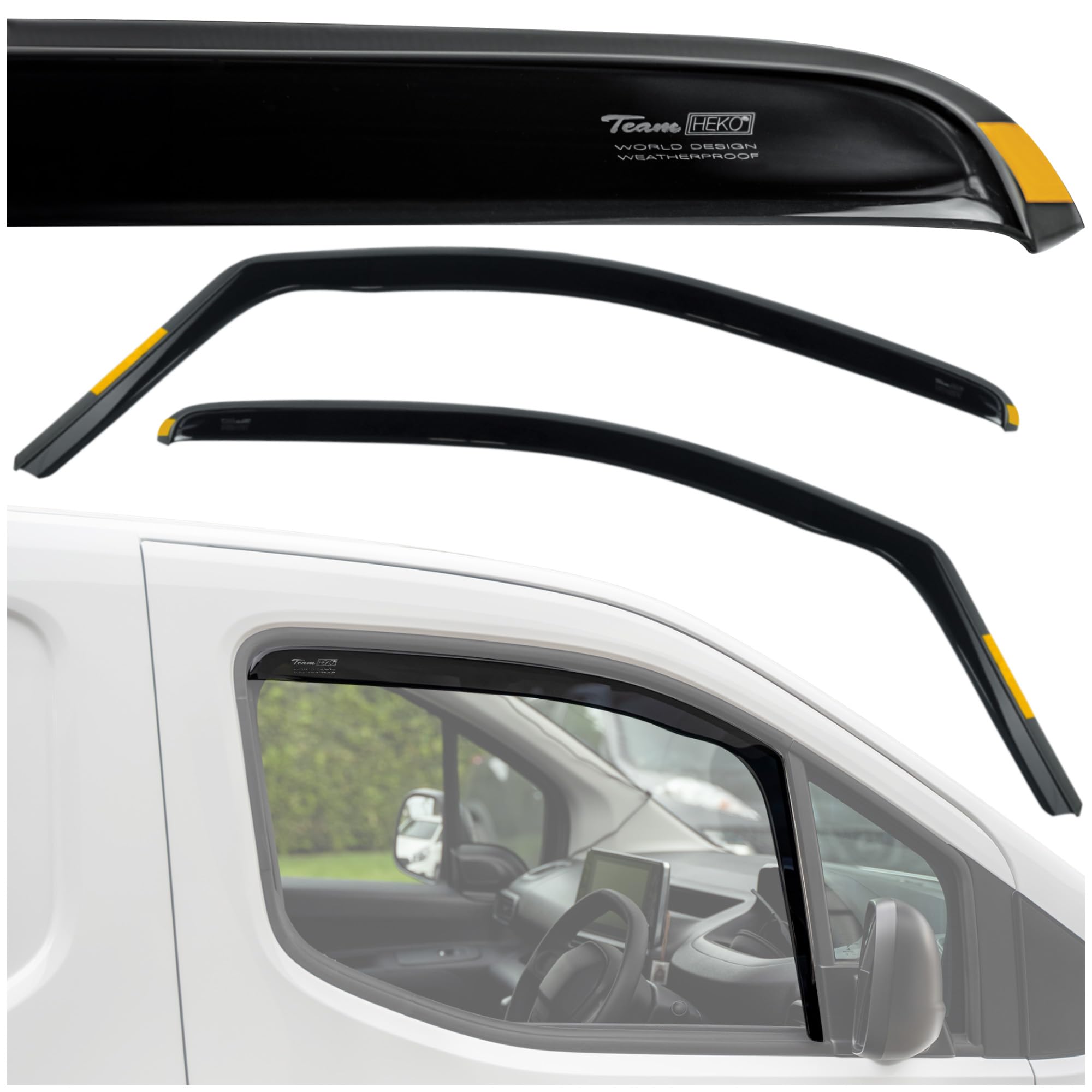 HEKO - Kompatibel mit Volkswagen VW Caddy 2004-2020 Seitenscheiben-Windabweiser; Vorne; 2 Stk.; Regenabweiser, Windabweiser, Getönt, Stromlinienförmig; Einfache Montage; Schutz vor Wind und Regen