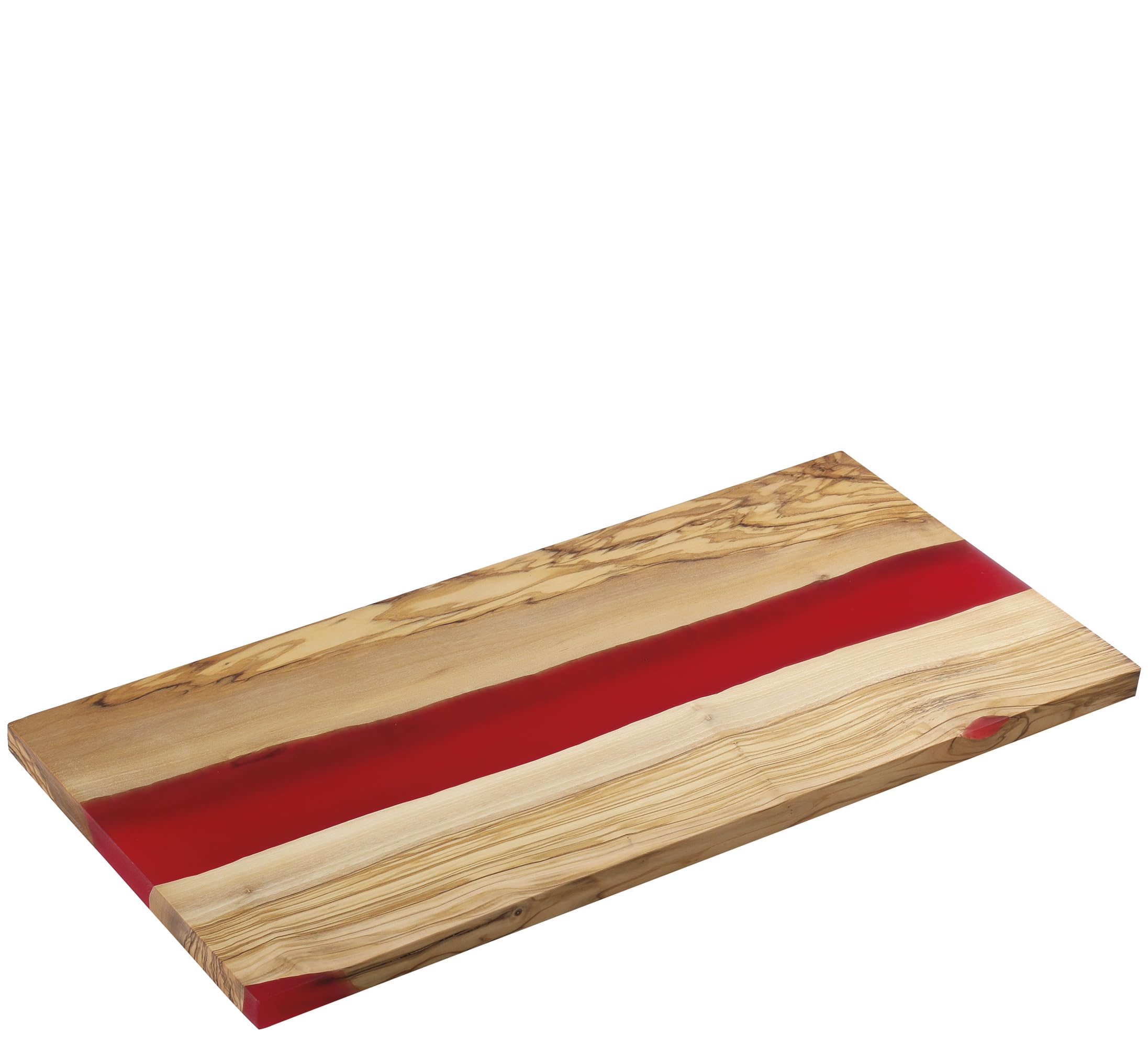 Zassenhaus Servierbrett Rot, 45×22×1,5cm, Olivenholz mit Harz, Handarbeit | Unikat-Schneidebrett für Käse, Wurst und Antipasti, pflegeleicht, handgefertigt, natürliches Olivenholz