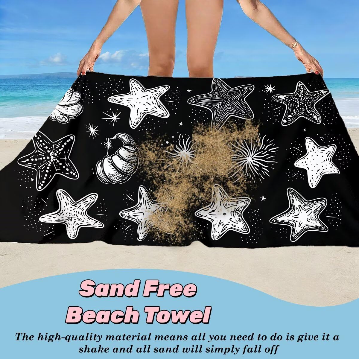 Serviette de Plage XXL 70x140 cm, Lot de 2 Serviette de Bain Microfibre, Anti Sable Serviettes Plage, Séchage Rapide Drap de Bain pour Homme Femme, Portable Fine Serviettes pour Fitness (Étoile) -4709