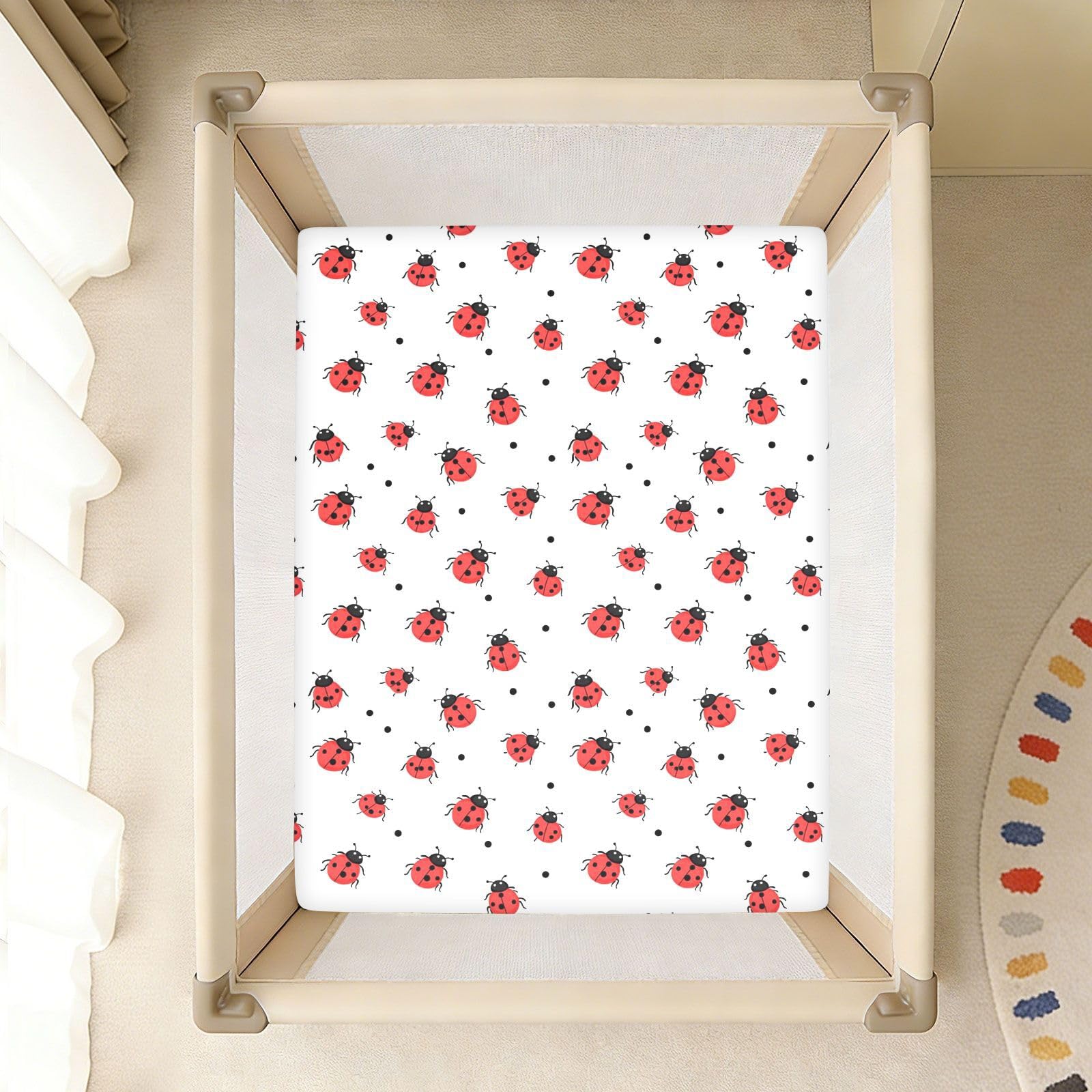 Juego de sábanas de algodón para cuna de bebé con diseño de mariquitas, suaves, cómodas, para niños y niñas, 1 unidad