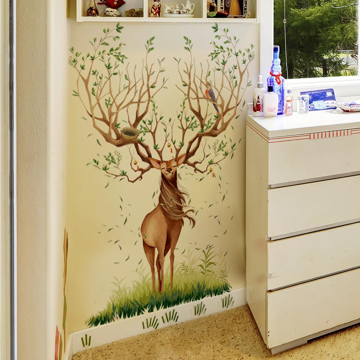 FUFUQUARE Northern Europe Deer Wall Stickers Large Animals Antlers Tree PVC Wall Art Decals Peel and Stick for Living Room Bedroom Nursery - Image 3
