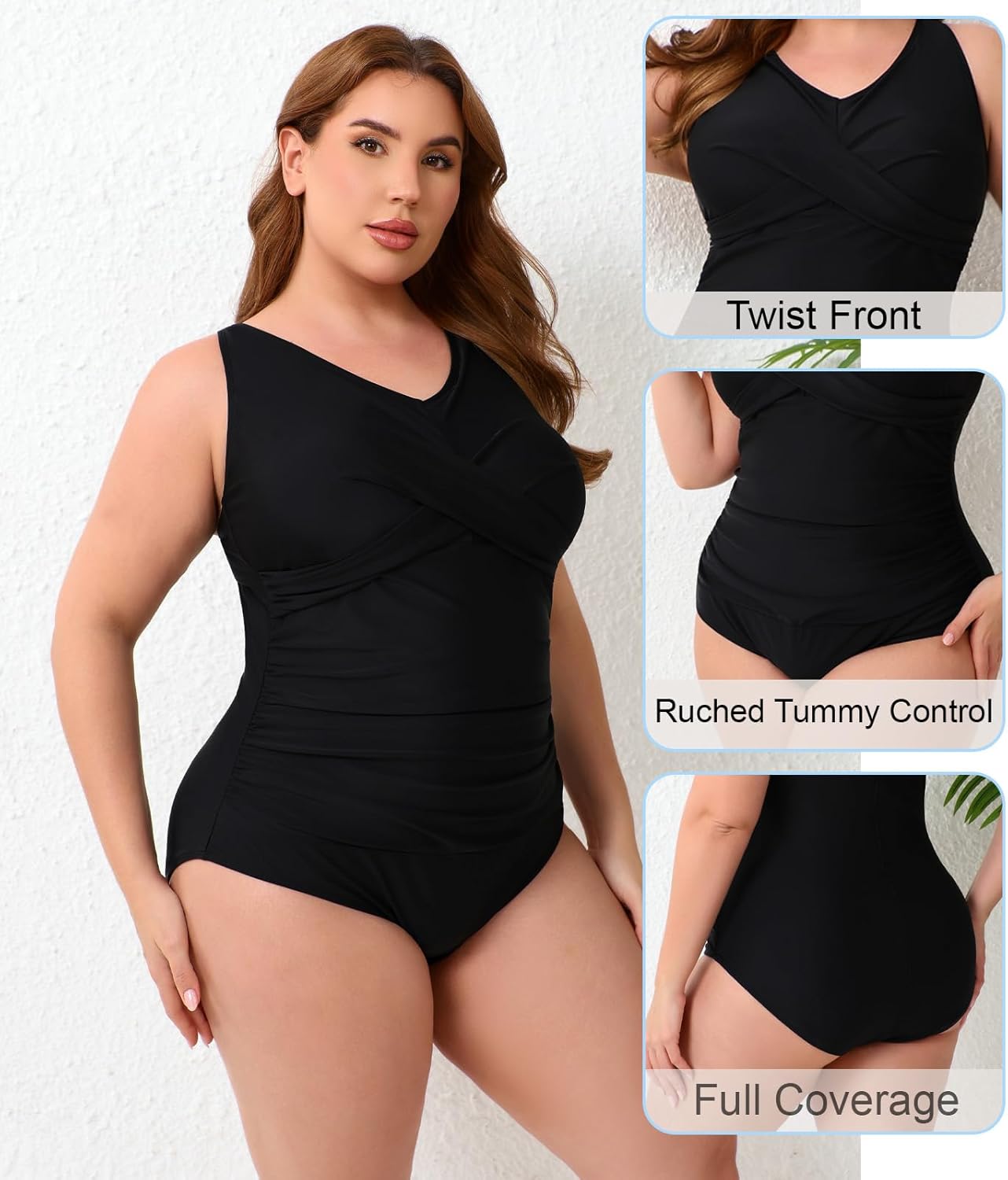 Halcurt Plus Size One Piece Swimsuit for Women Twist Front Tummy Control Full Coverage Retro Bathing Suit - Image 5