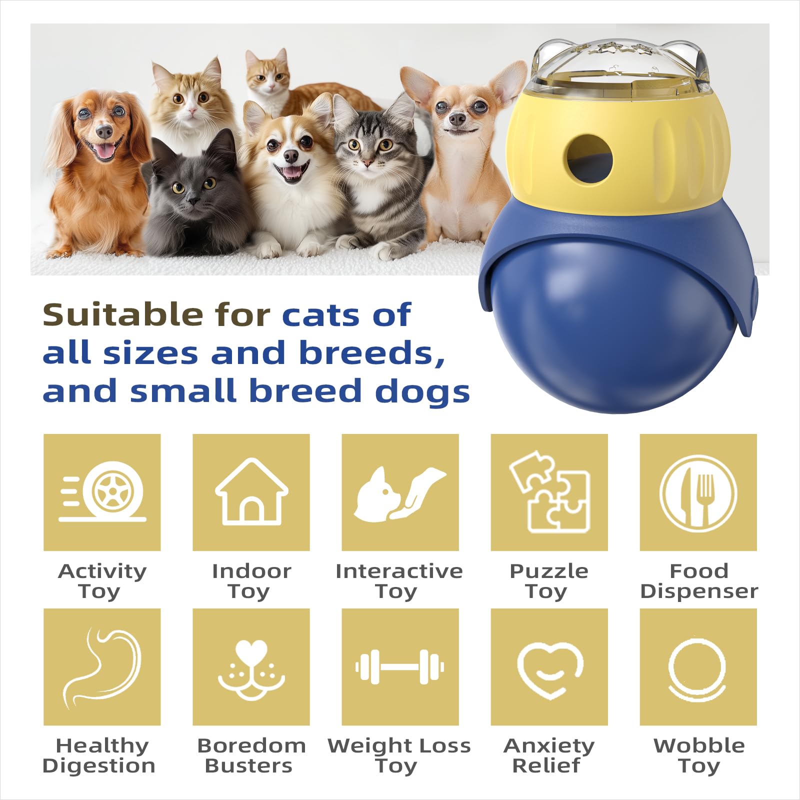 BSISUERM Interaktives Katzenspielzeug für Indoor-Katzen, verstellbares Snack-Puzzle, Futterspender, Gewichtsverlust, Tumbler, langsames Füttern, Spaß, Kätzchen, gleitender Rollball