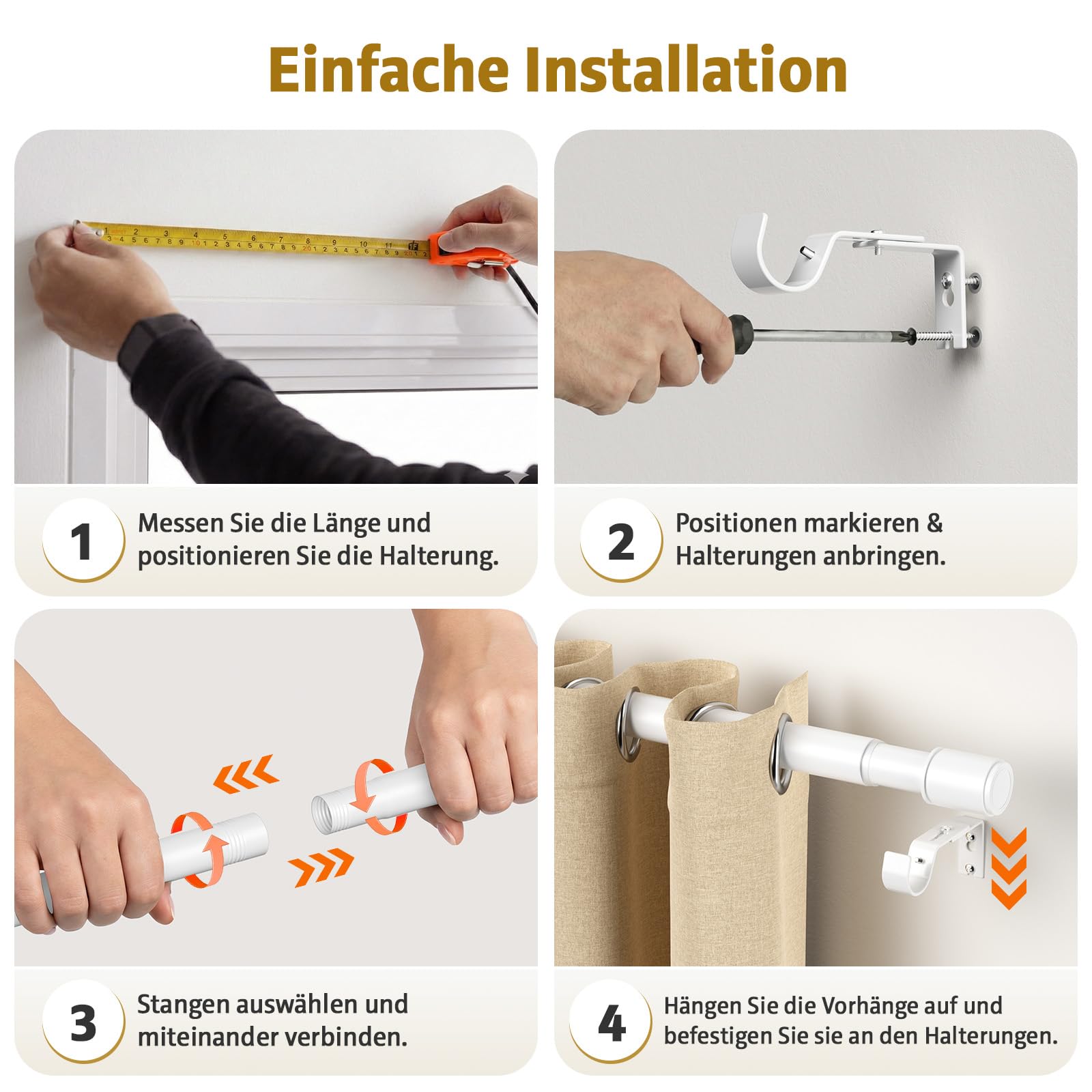 Tringle à rideaux extensible avec support - Blanc - 76-325 cm de diamètre - 25 mm de diamètre - Tringle à rideaux extra longue pour chambre à coucher, salon - Métal mat robuste