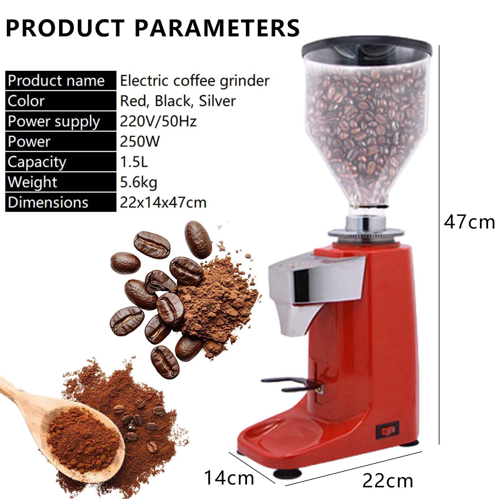 Elektryczny młynek do kawy espresso, wyświetlacz temperatury, elektryczny młynek do kawy 1,5 l, płaskie żarna ze stali nierdzewnej (srebrne)